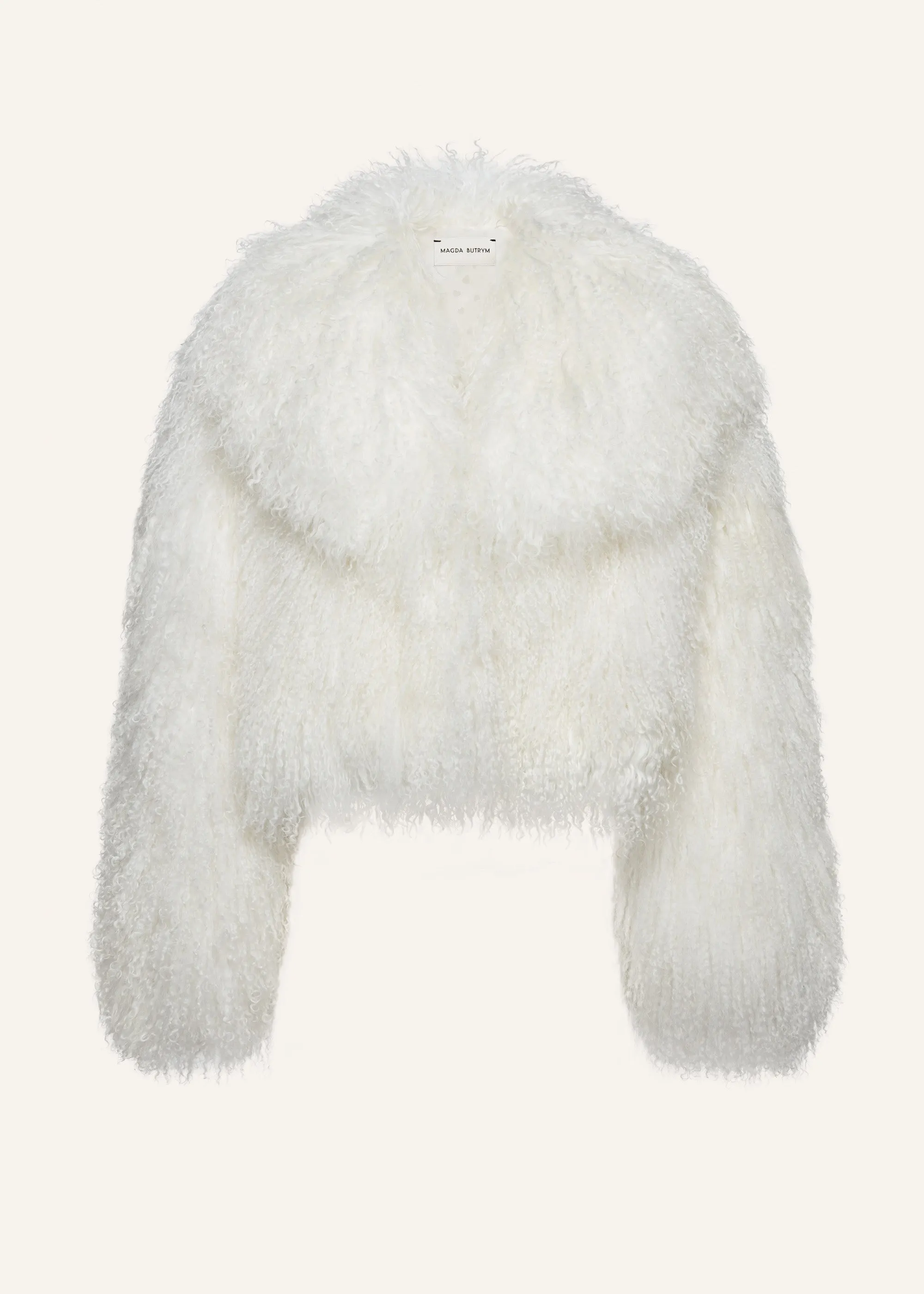 Short shag shearling coat in cream