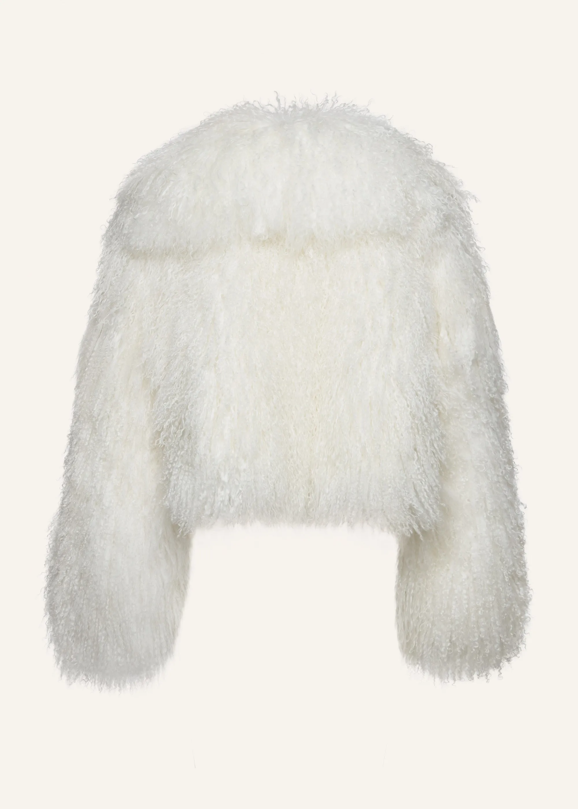 Short shag shearling coat in cream