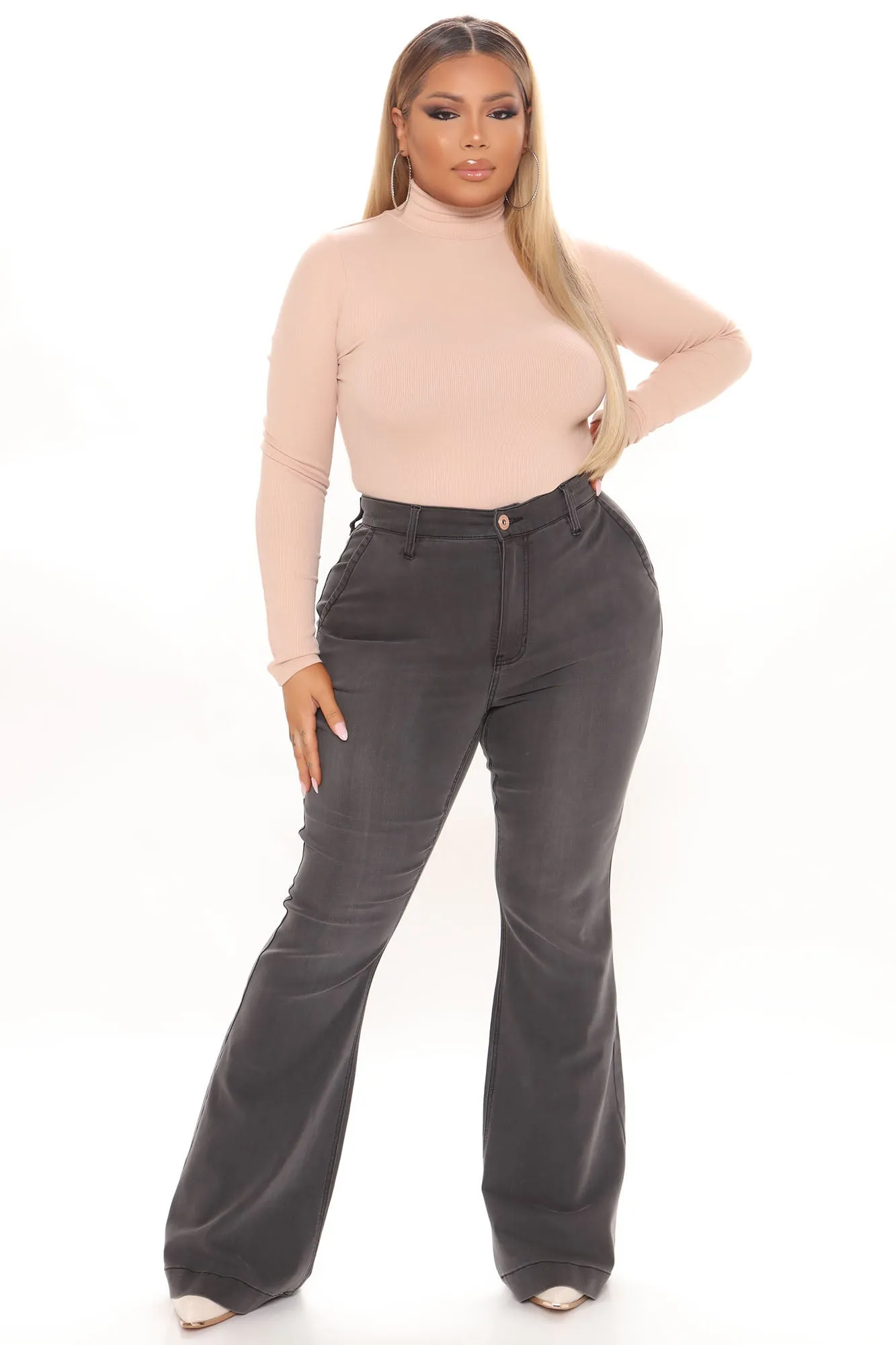 Sleek And Sophisticated Stretch Flare Jeans - Grey