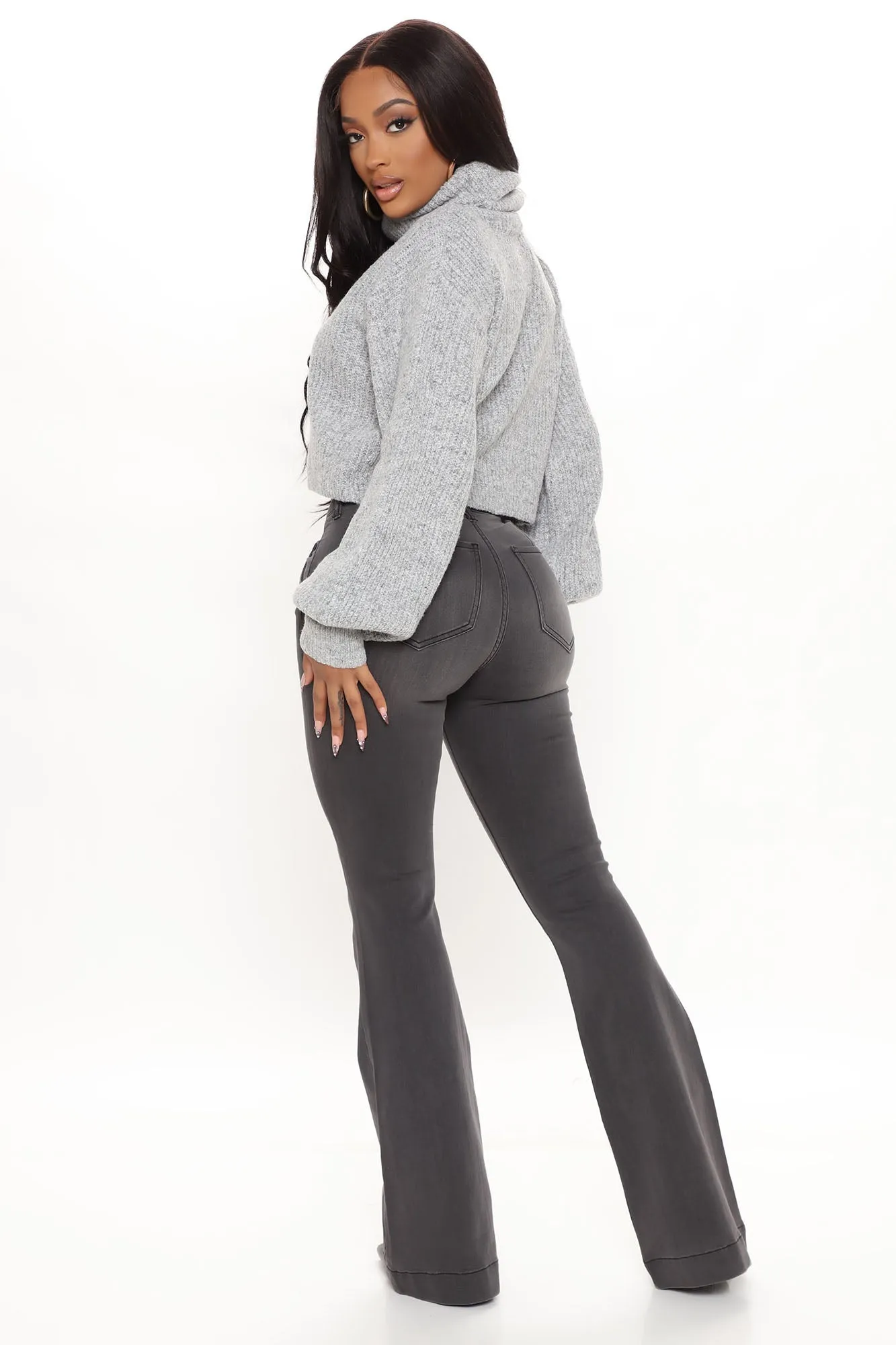 Sleek And Sophisticated Stretch Flare Jeans - Grey