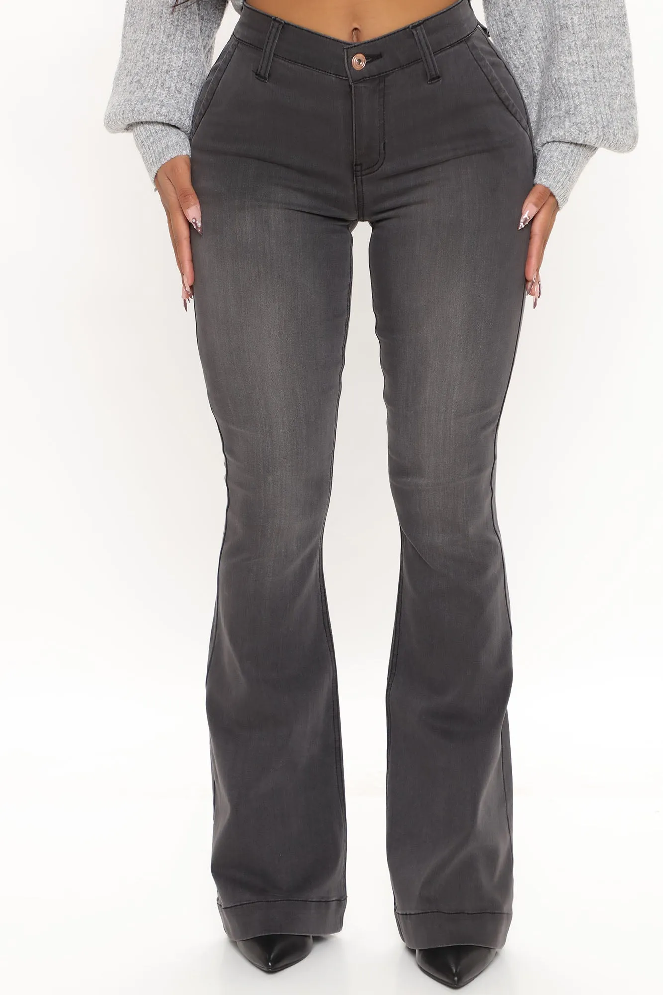 Sleek And Sophisticated Stretch Flare Jeans - Grey