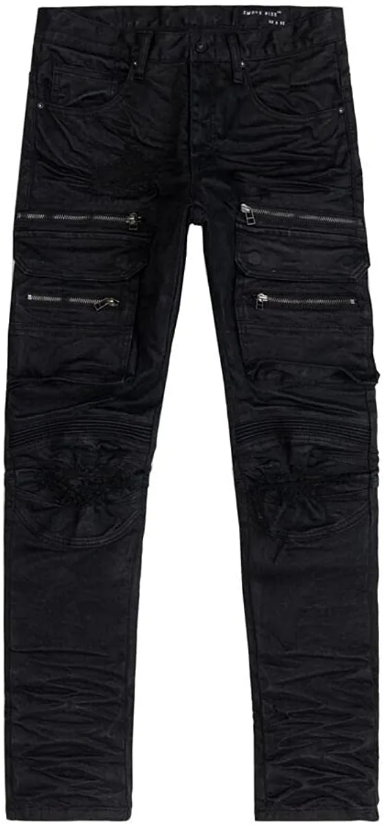 Smoke Rise Fashion RIP & Repair Cargo Moto Jeans