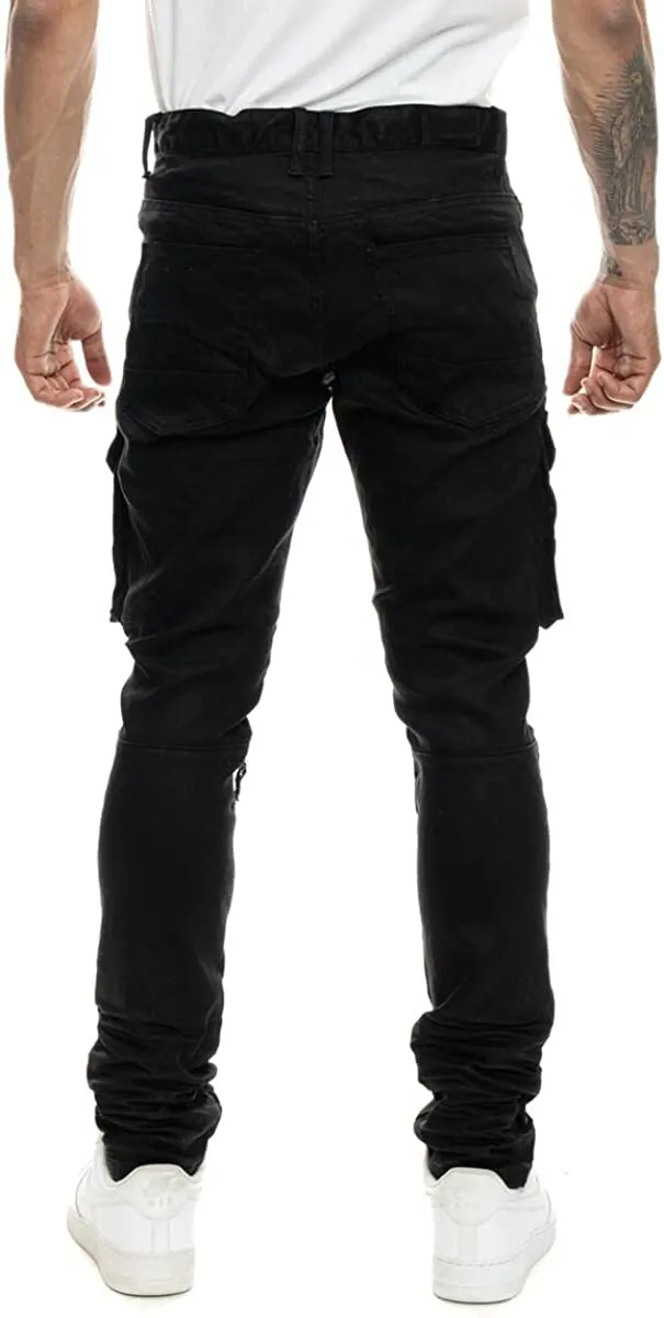 Smoke Rise Fashion RIP & Repair Cargo Moto Jeans