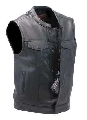 Soft Ultra Premium Leather Snap & Zip Club Vest w/1 Piece Back #VM689NOC