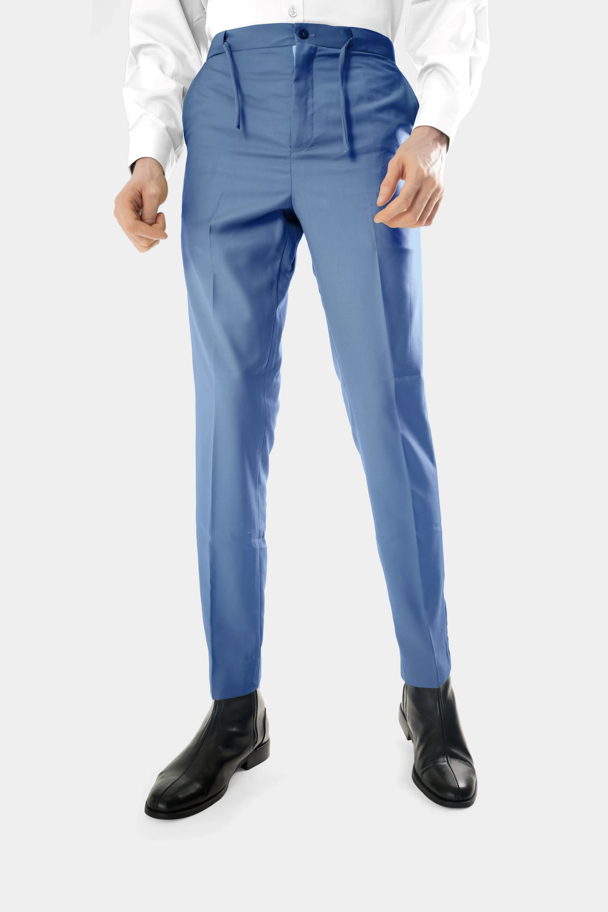 Standard Length Three Quarter Sleeve Wool Pants in Light Blue