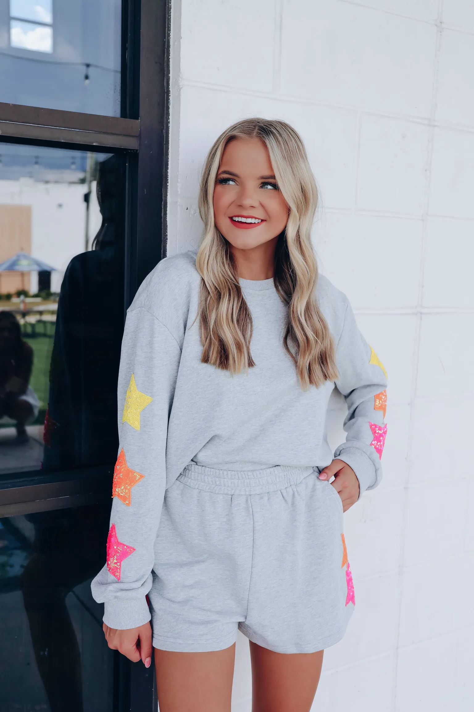 Starlight Sequin Patches Cropped Sweatshirt - Grey