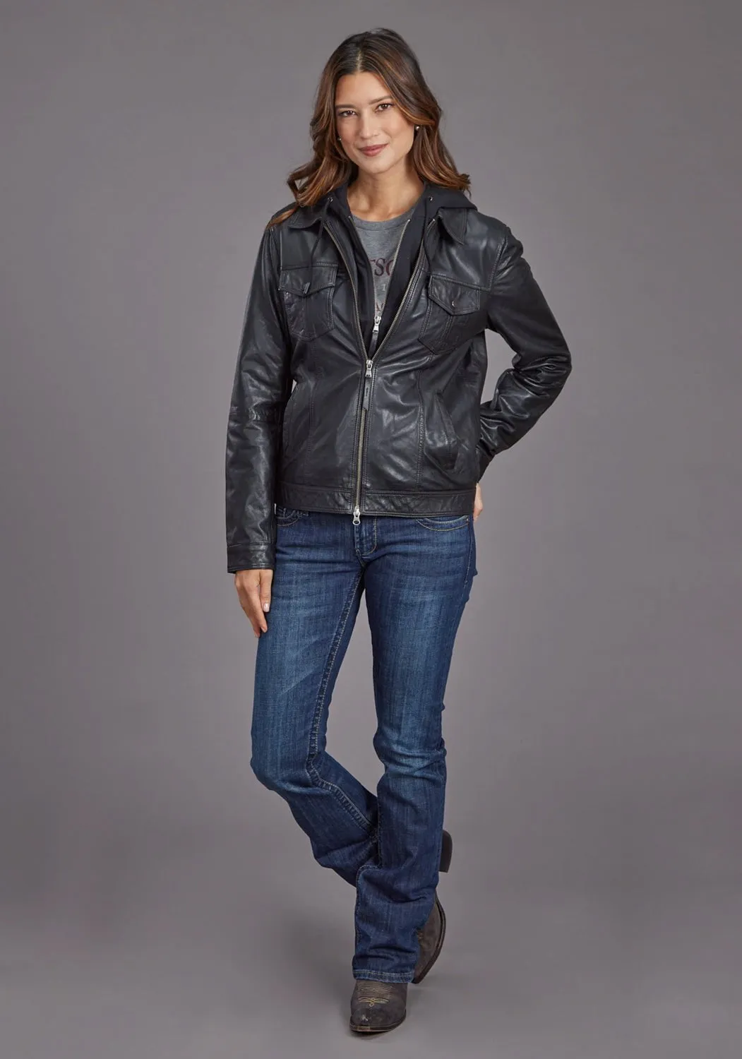 Stetson Womens Smooth Jean Style Black Leather Leather Jacket