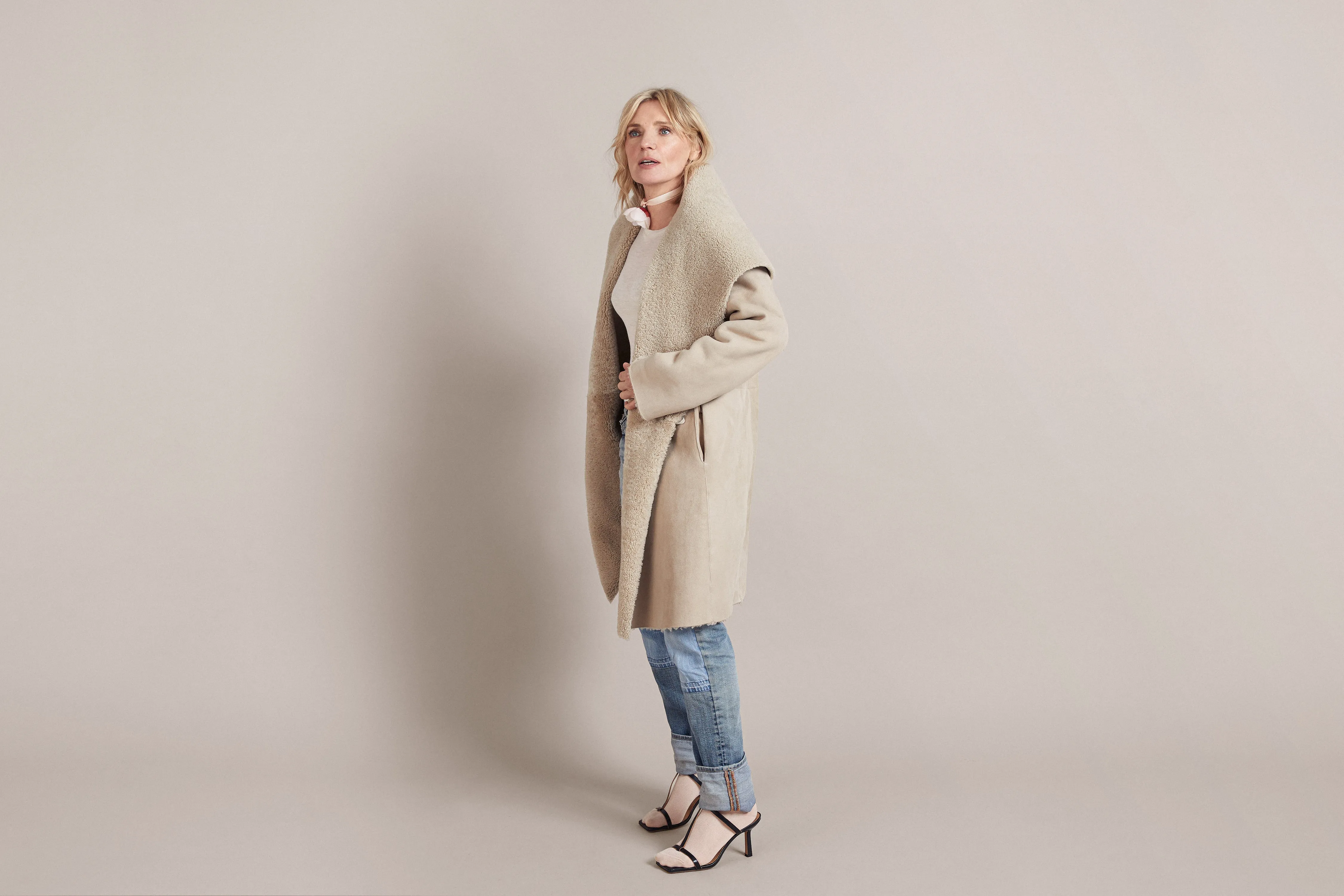 Stone Large Collar Shearling Coat