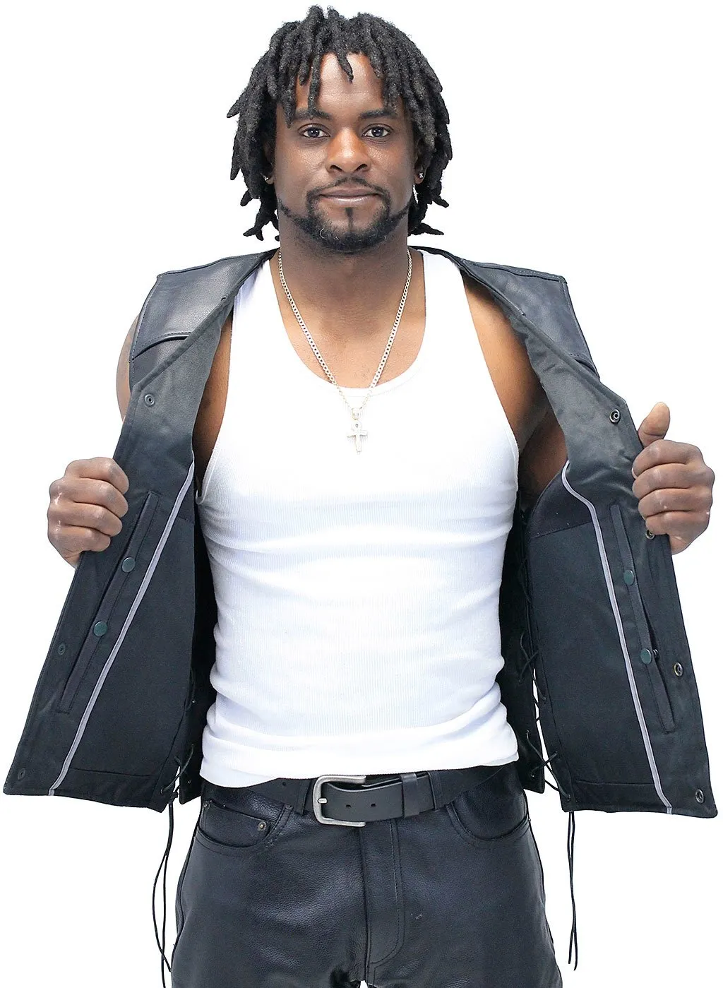 Straight Bottom Leather Club Vest w/Dual Concealed Pockets #VM6655GK ()