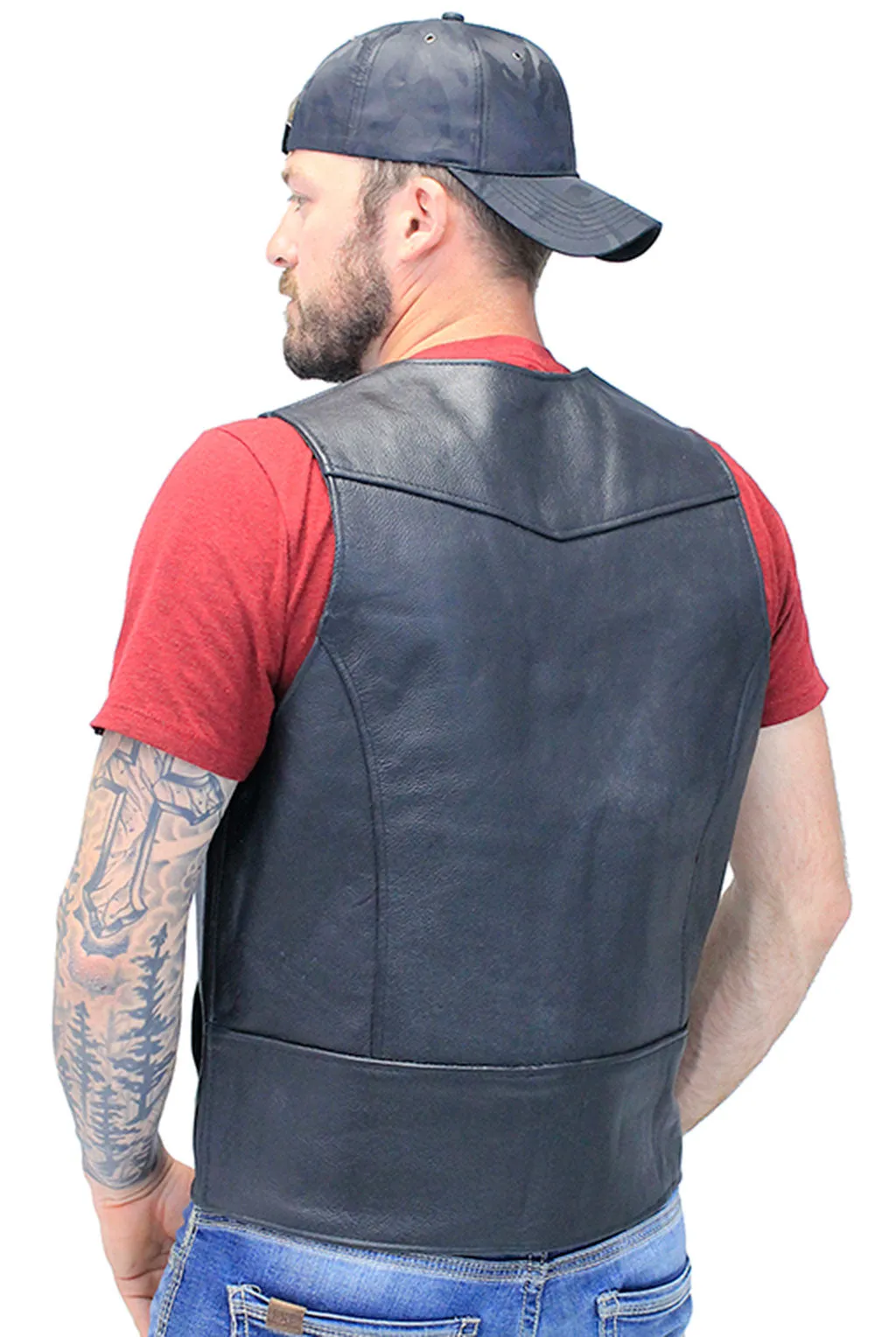 Straight Bottom Leather Vest with Side Zip Compartment #VM150GZPK ()