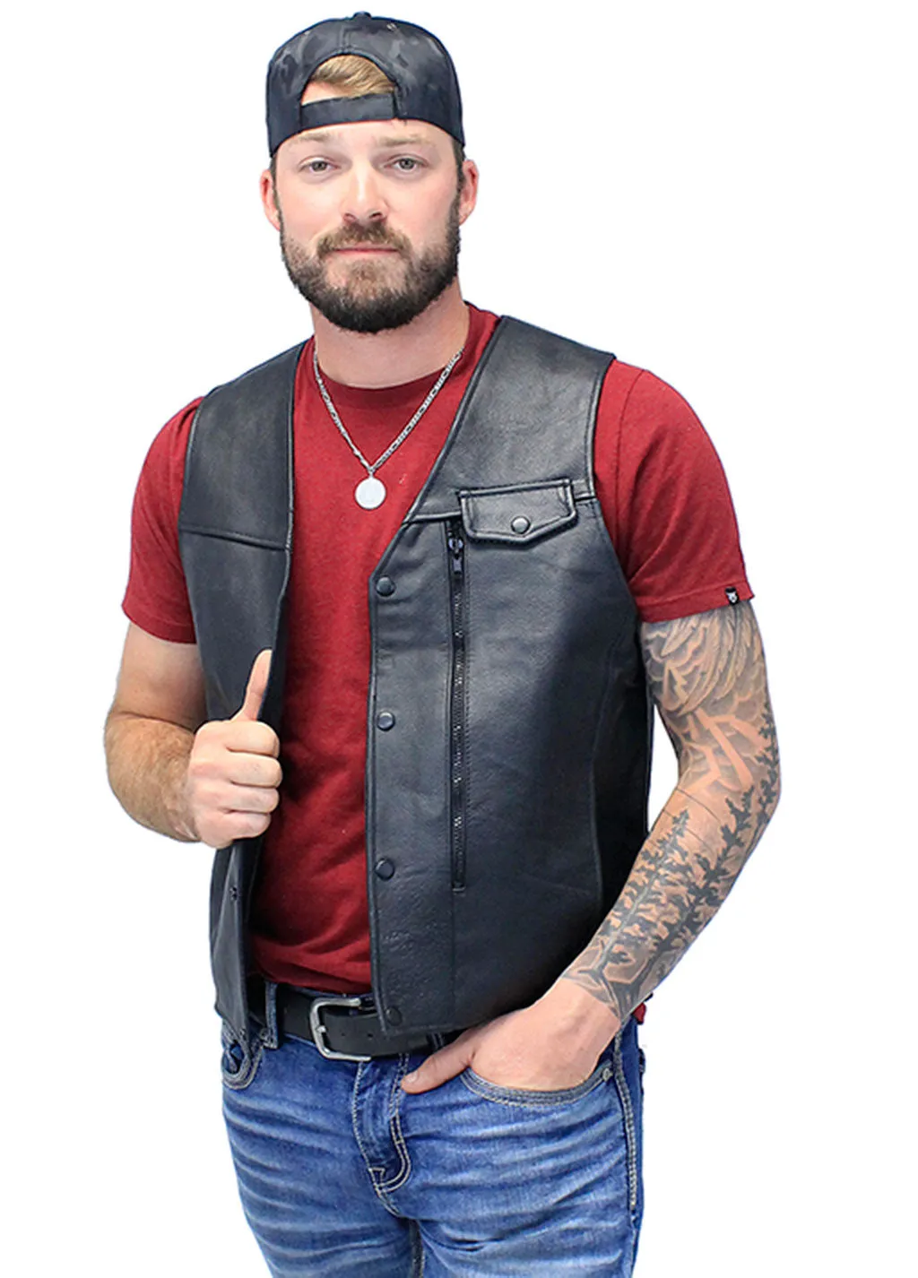 Straight Bottom Leather Vest with Side Zip Compartment #VM150GZPK ()