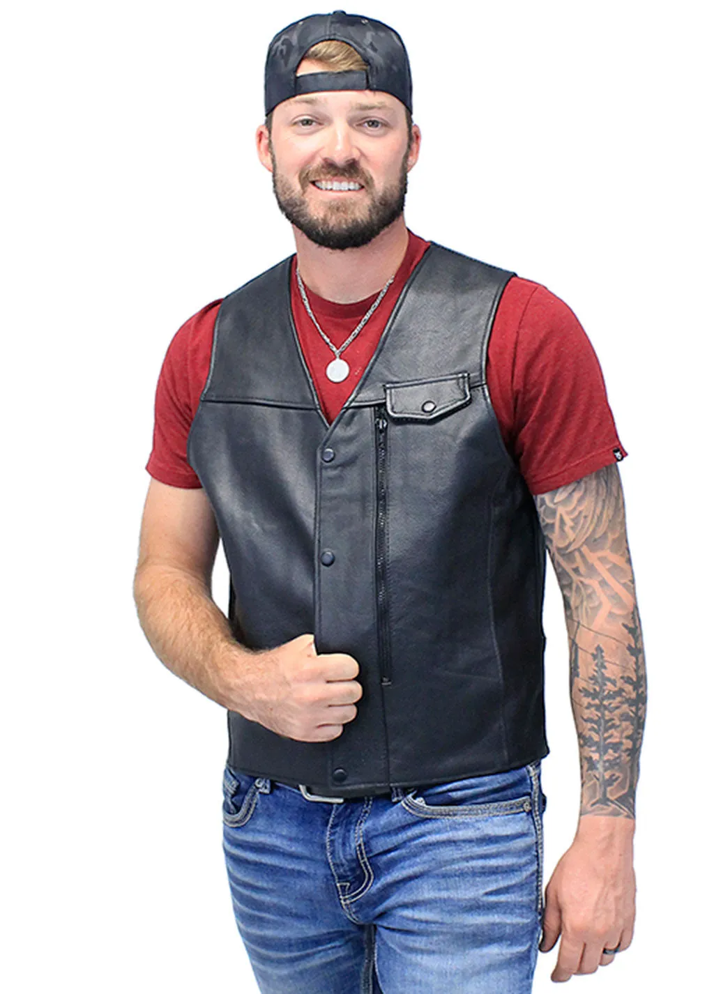 Straight Bottom Leather Vest with Side Zip Compartment #VM150GZPK ()