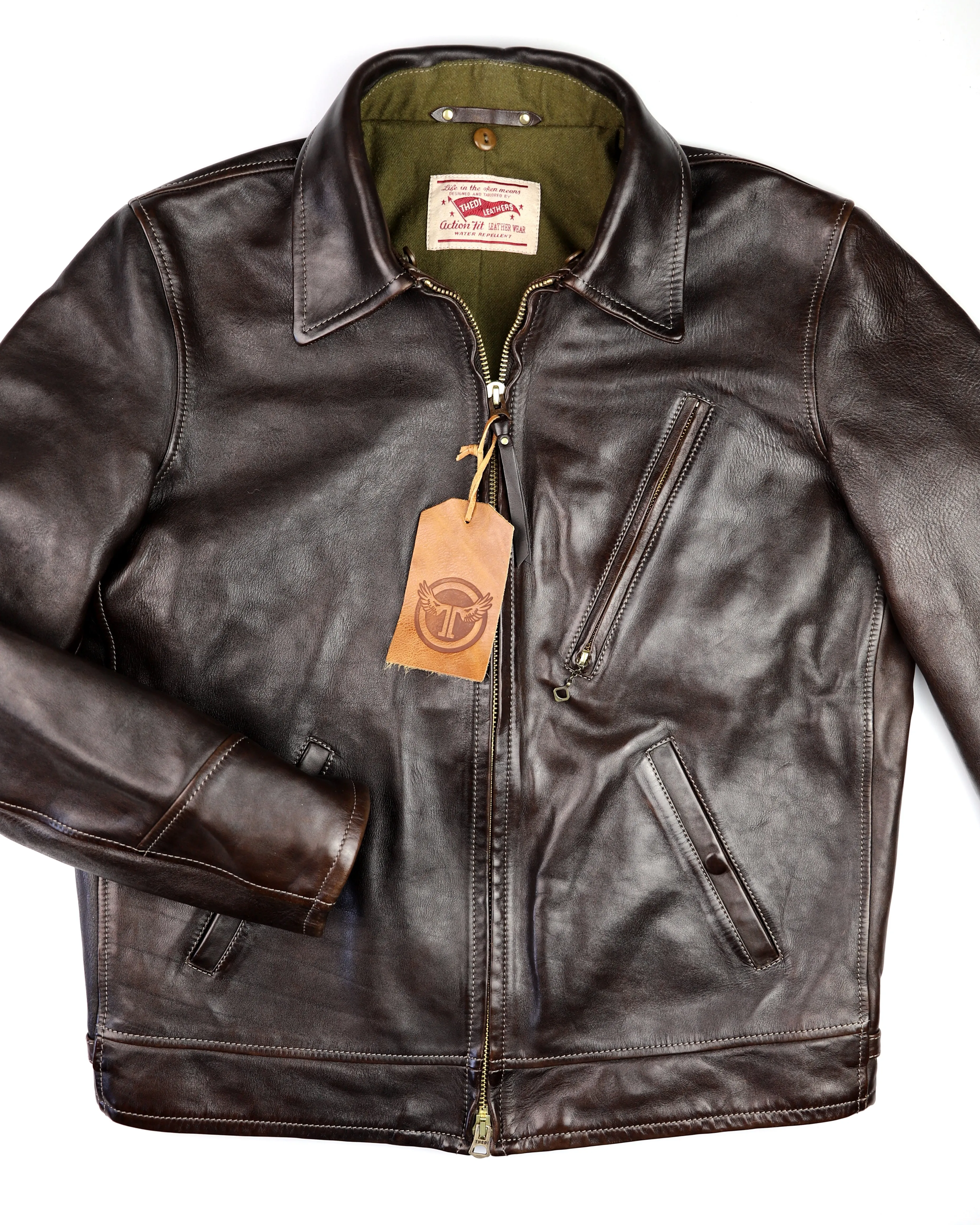 Thedi Idas Jacket, size XL, Chestnut Bruciato Horsehide with Shearling Collar