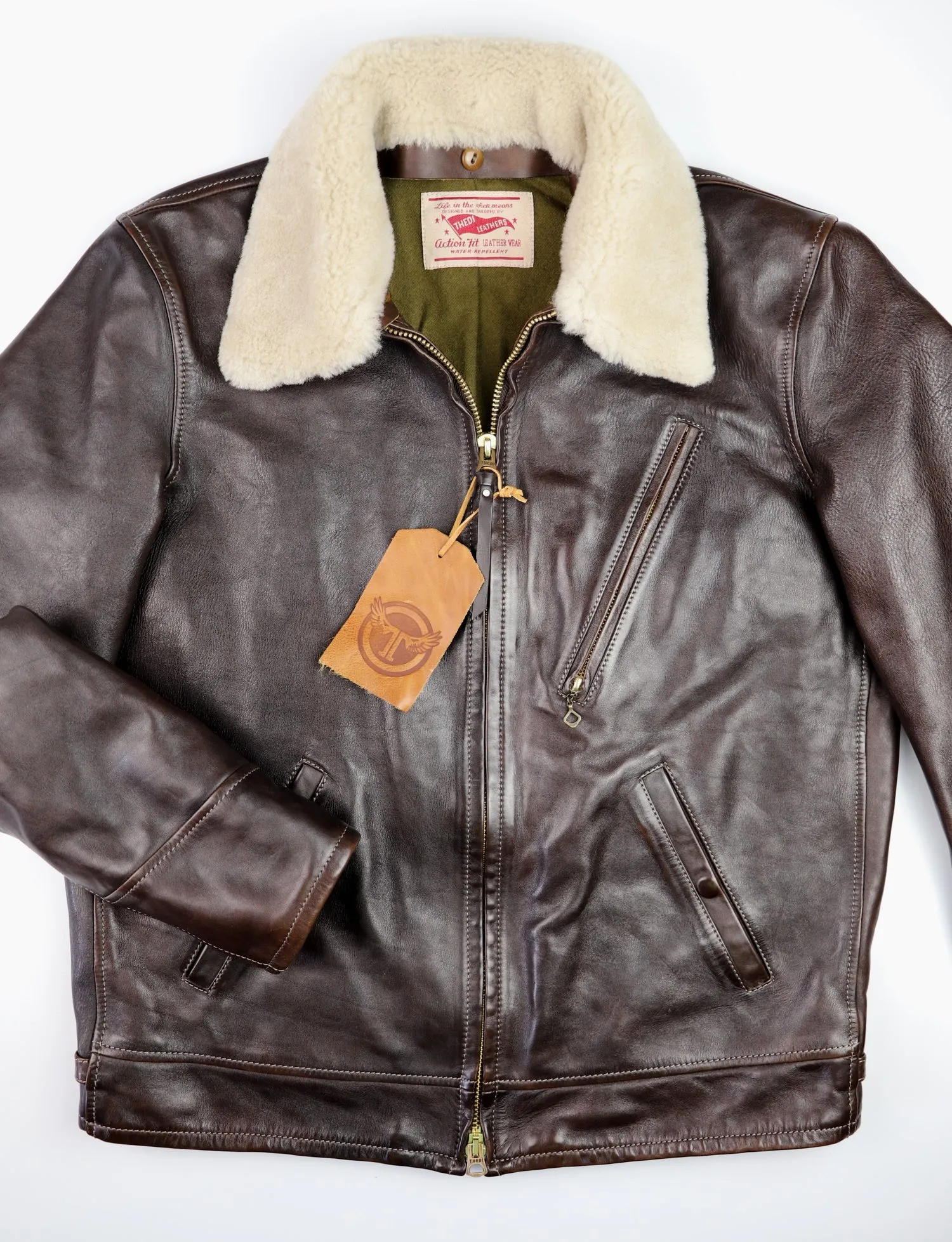 Thedi Idas Jacket, size XL, Chestnut Bruciato Horsehide with Shearling Collar