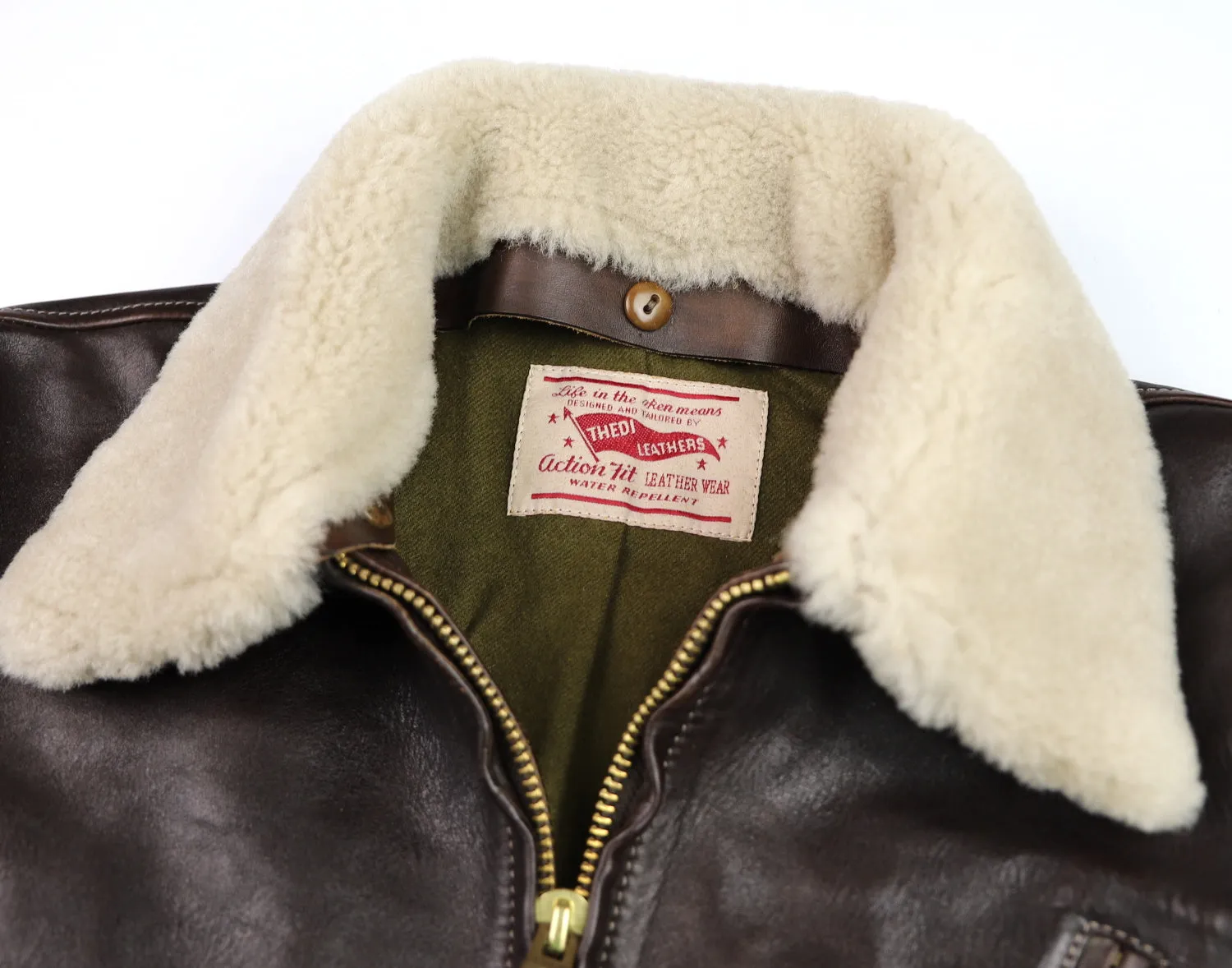 Thedi Idas Jacket, size XL, Chestnut Bruciato Horsehide with Shearling Collar