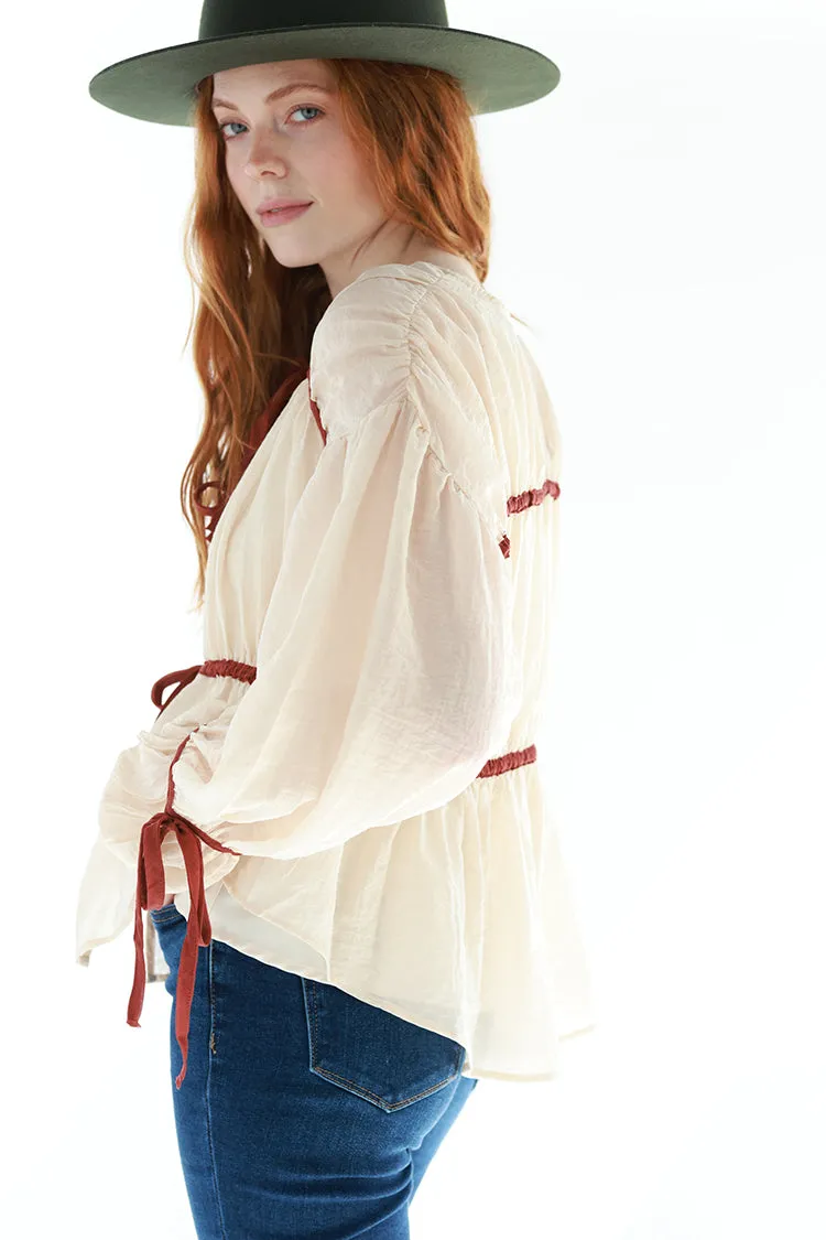 Tiered Long Sleeve Blouse with Contrasting Detail