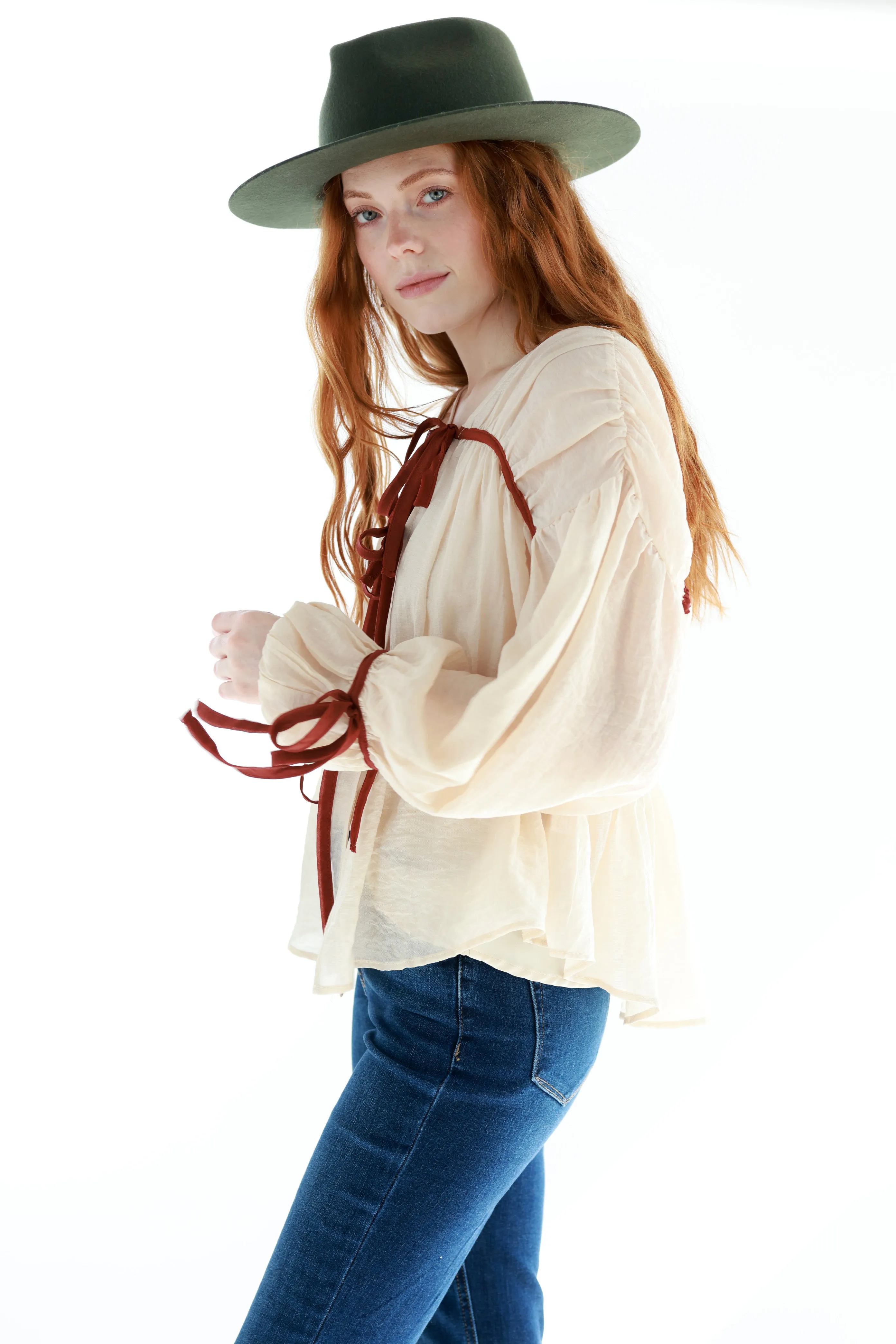 Tiered Long Sleeve Blouse with Contrasting Detail