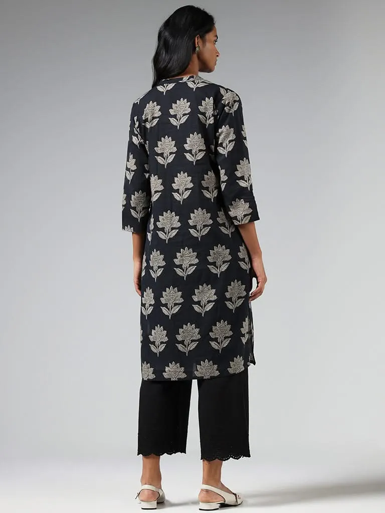 Utsa Black Floral Printed Kurta