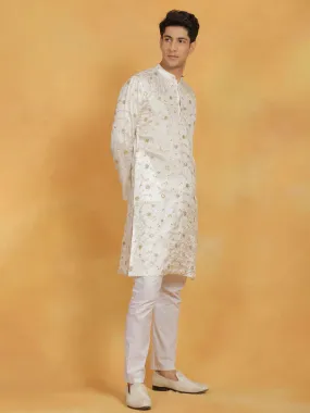 VASTRAMAY Men's Embroidered White Kurta Set