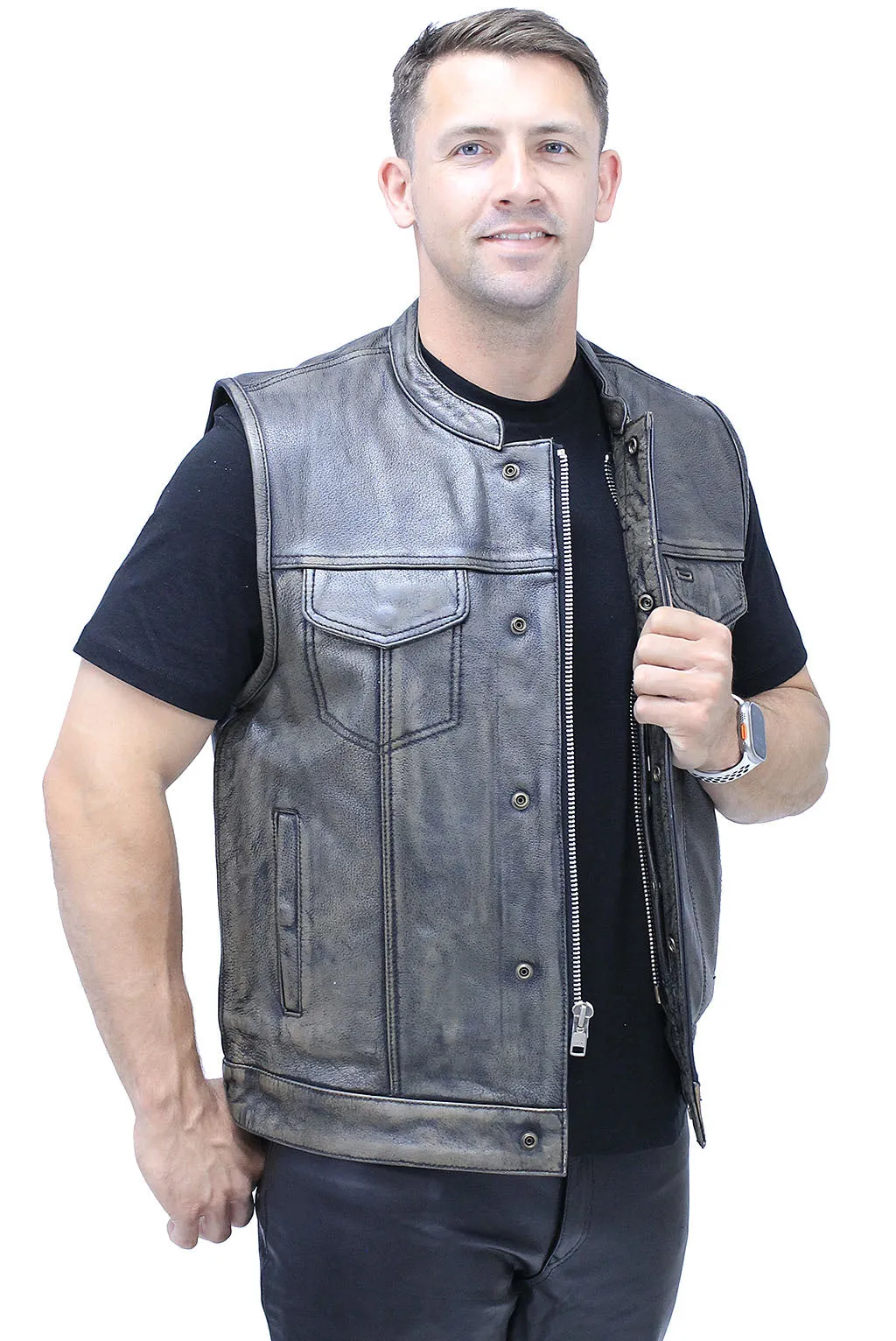 Vintage Brown Men's Club Vest with Concealed Pockets #VMA66552GN