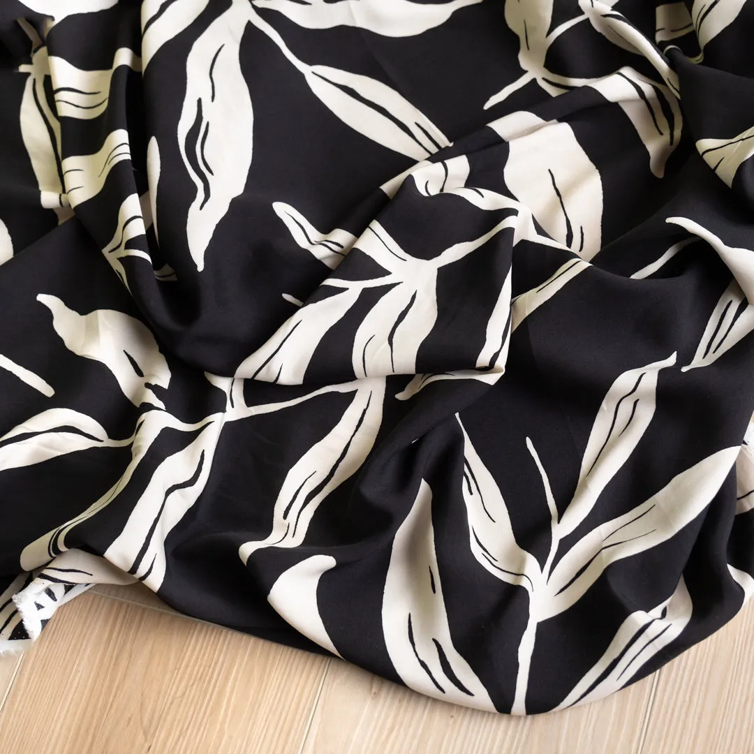 Vintage Ferns Viscose Poplin - Black/Cream