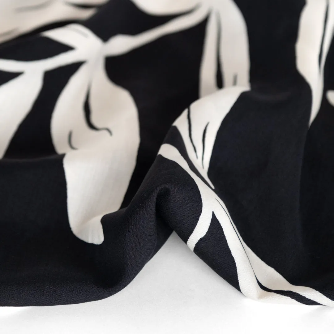 Vintage Ferns Viscose Poplin - Black/Cream