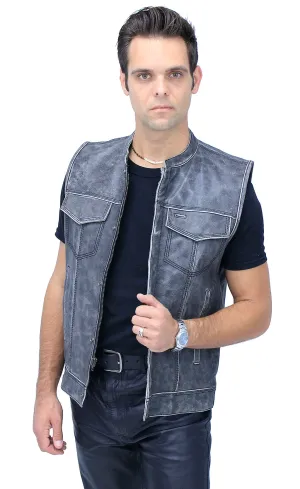 Vintage Gray Leather Concealed Pocket Club Vest #VMA6402ZGY