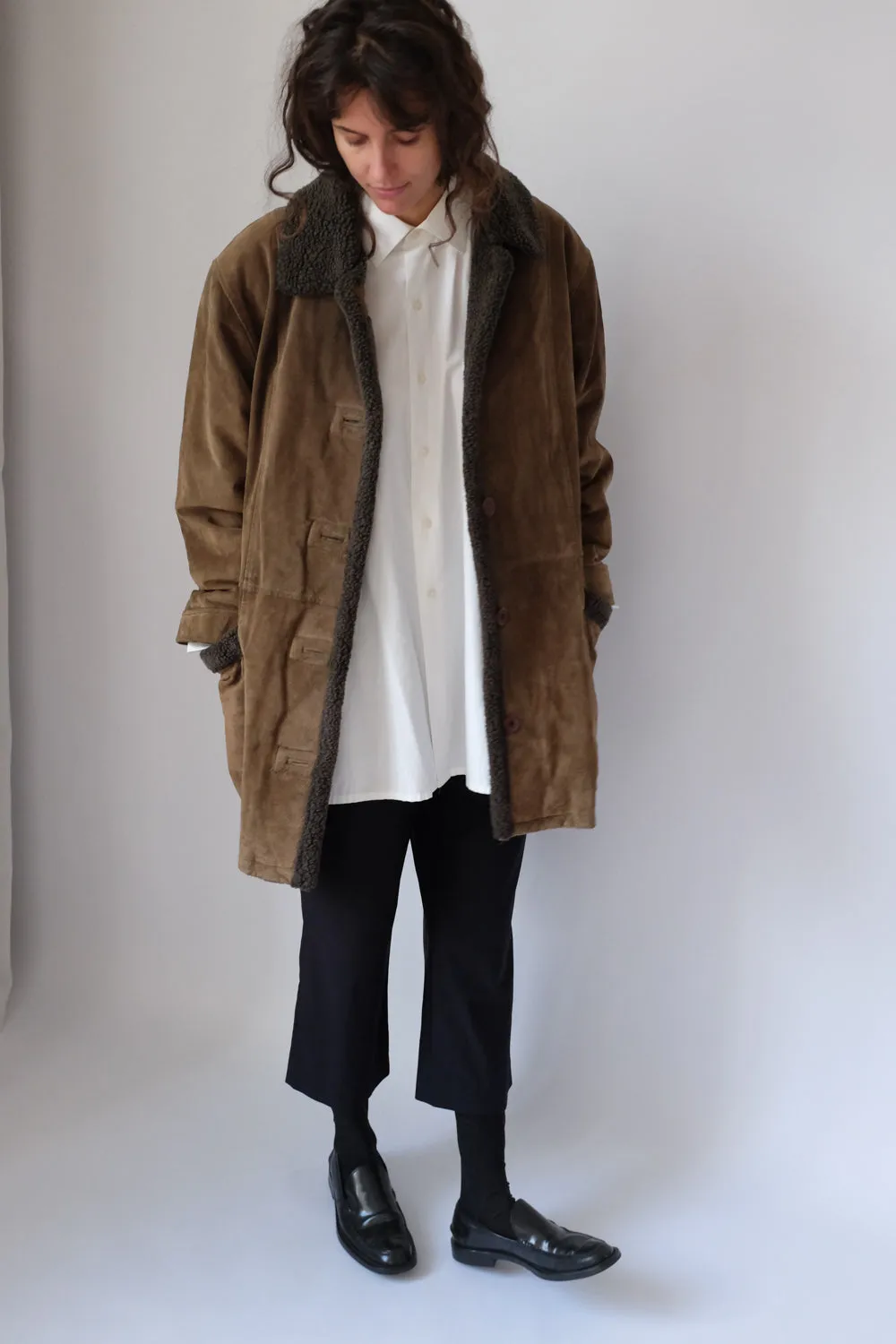 VINTAGE SUEDE BROWN SHEARLING COAT