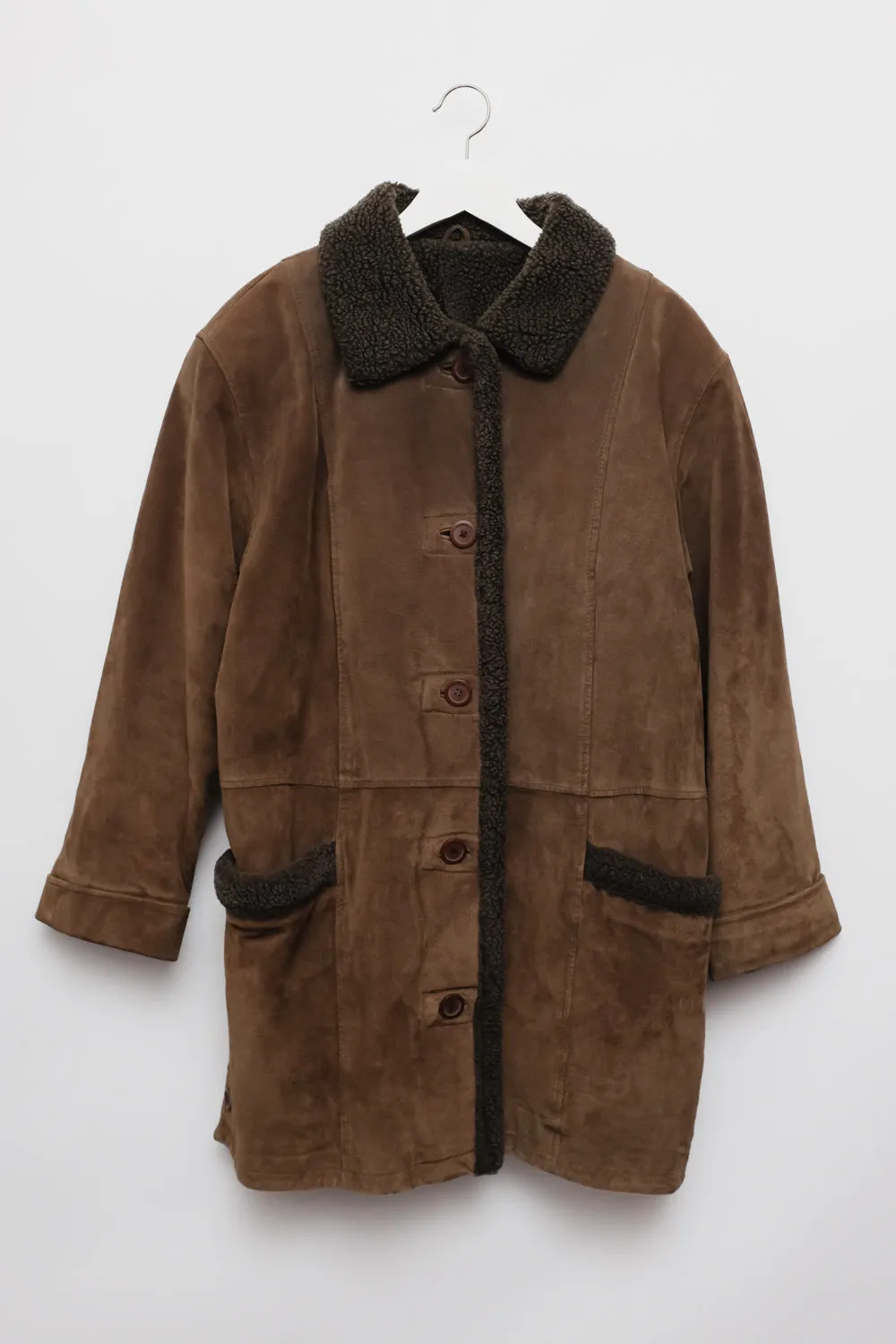 VINTAGE SUEDE BROWN SHEARLING COAT