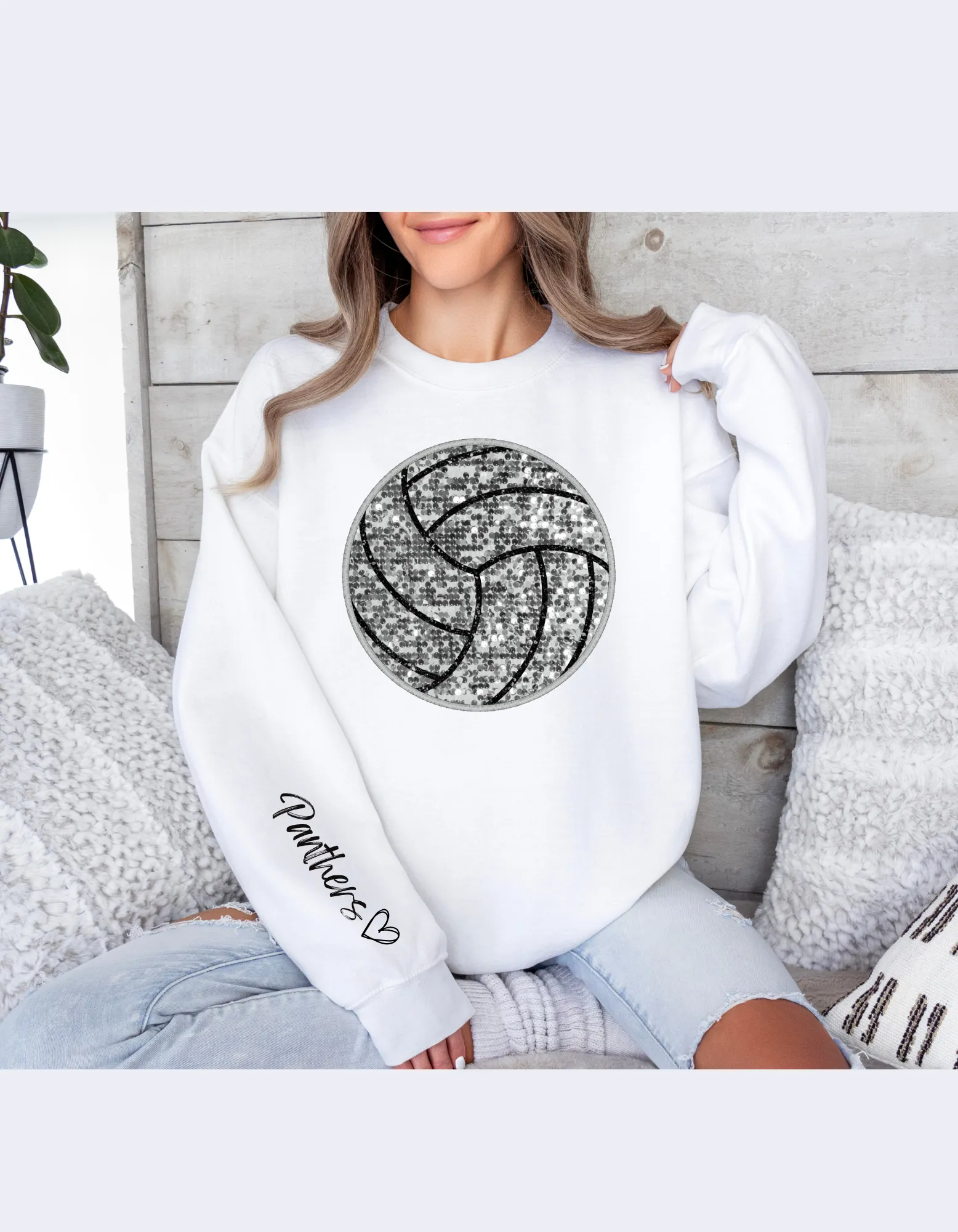 Volleyball Faux Rhinestone Sweatshirt