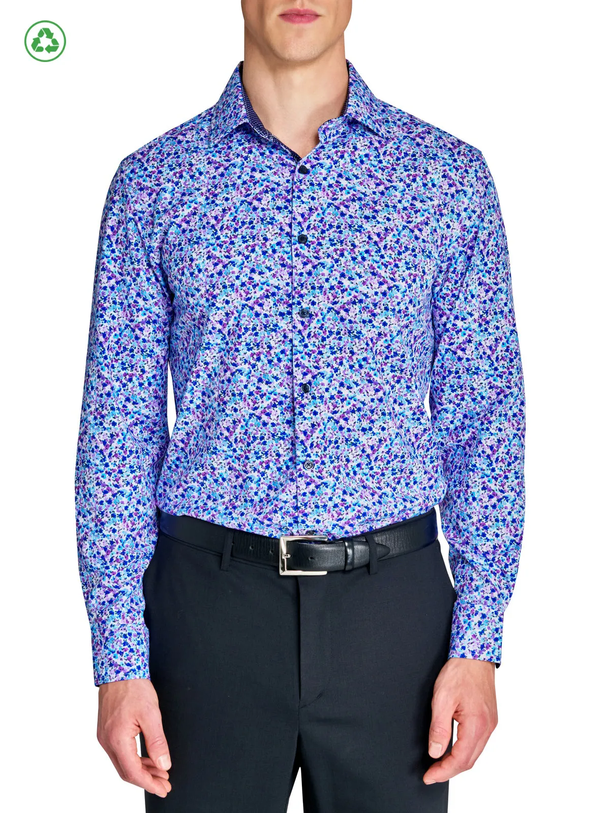 Watercolor Floral Performance Dress Shirt