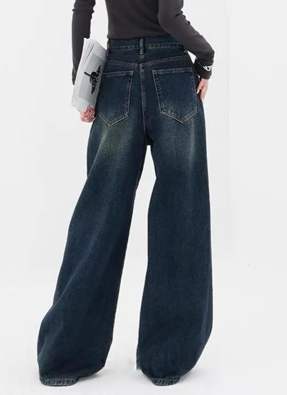 Wenkouban Dark vintage baggy boyfriend jeans