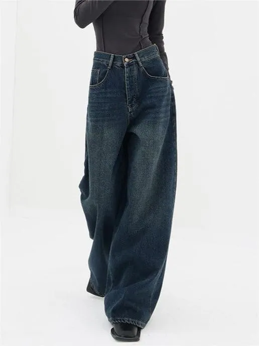 Wenkouban Dark vintage baggy boyfriend jeans