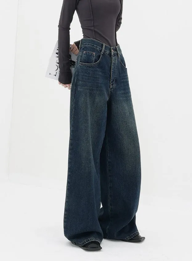 Wenkouban Dark vintage baggy boyfriend jeans