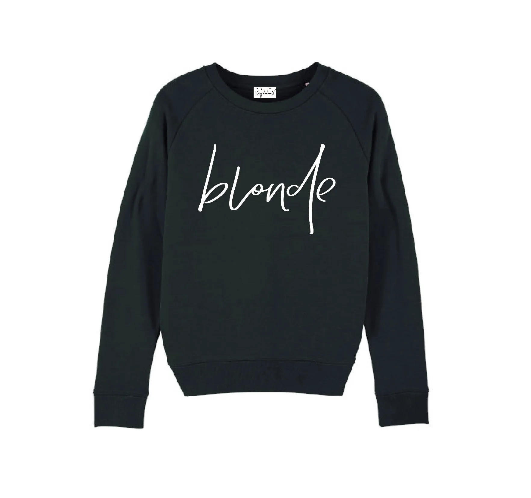 White blonde on black sweatshirt *fitted style*