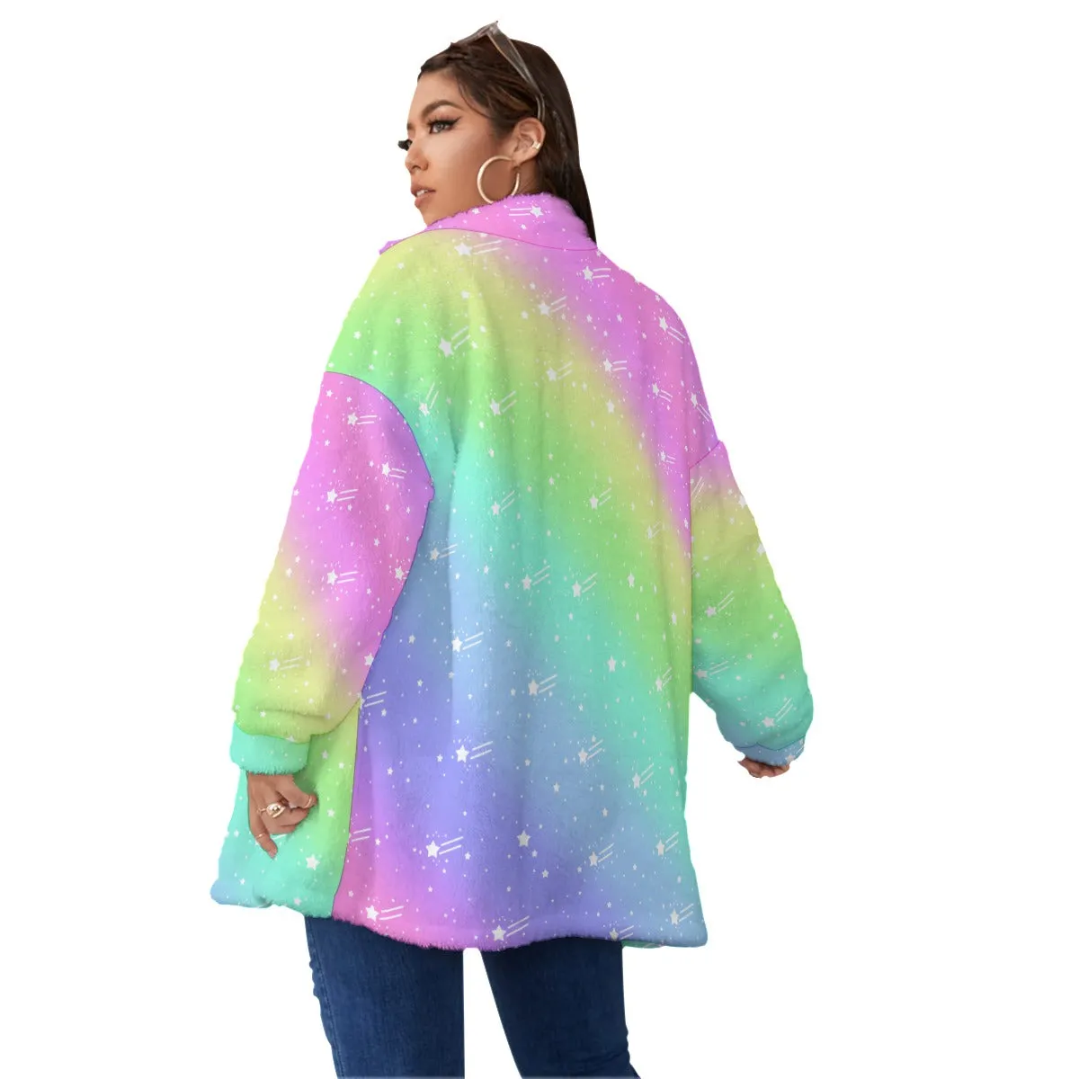 Wishful Rainbow Women's Oversized Fuzzy Fleece Coat With Zipper