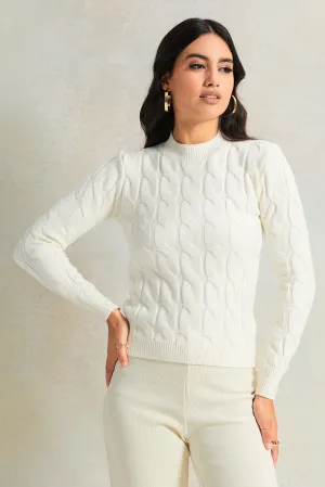 Women Ivory Textured Sweater