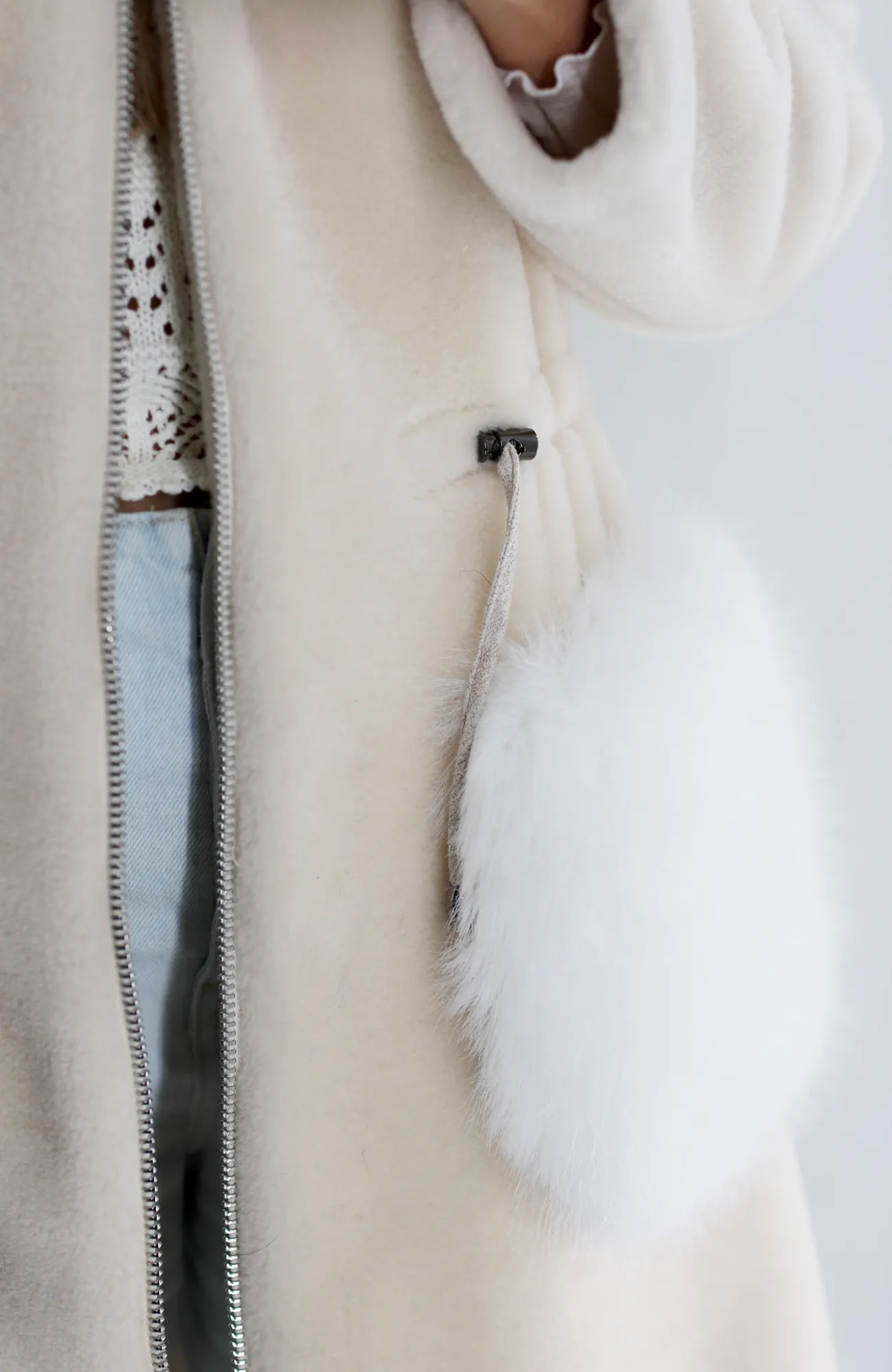 Women's Classic Shearling & Wool Jacket with Sheep Fur - Beige