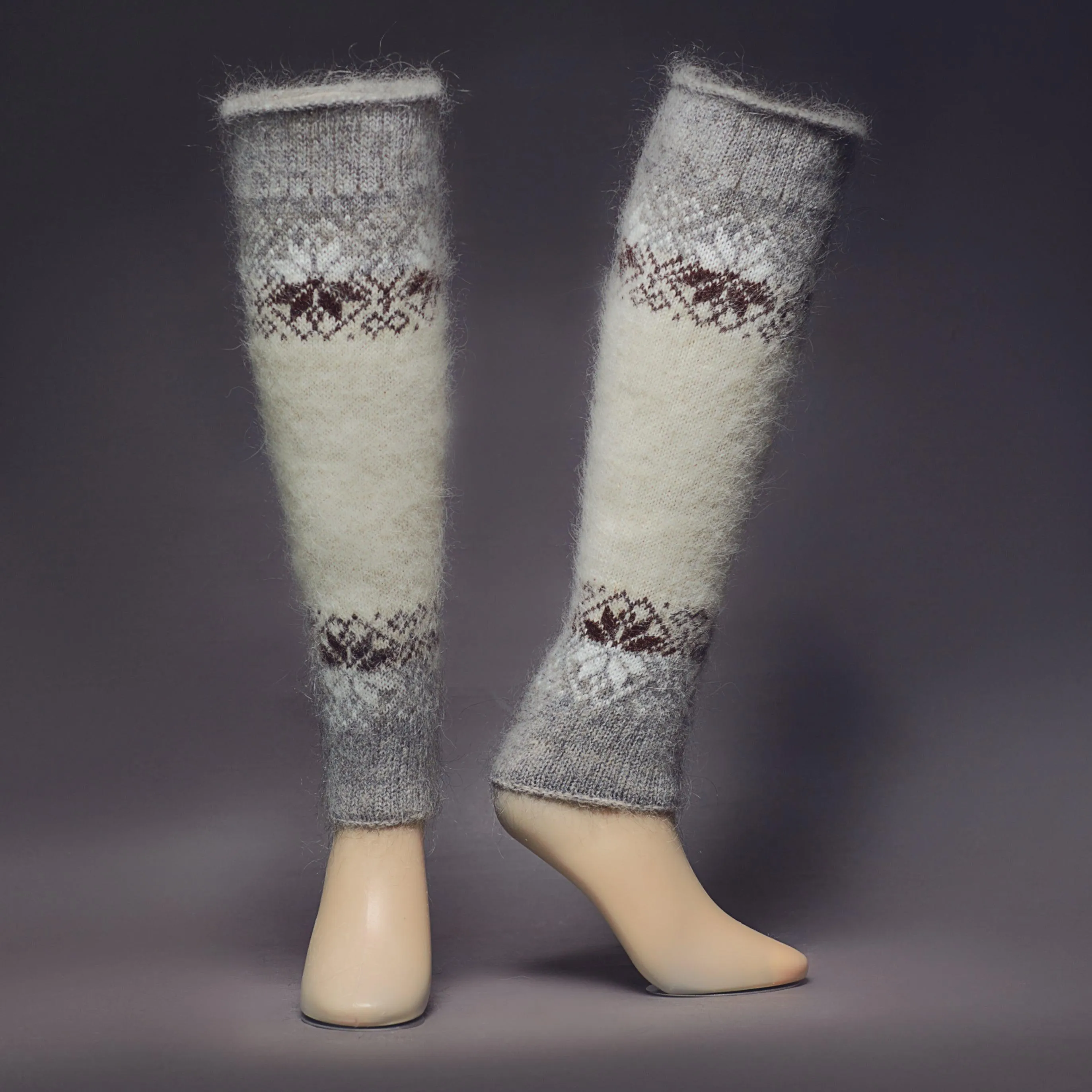 Women's Coffee & Cream Goat Wool Leg Warmers