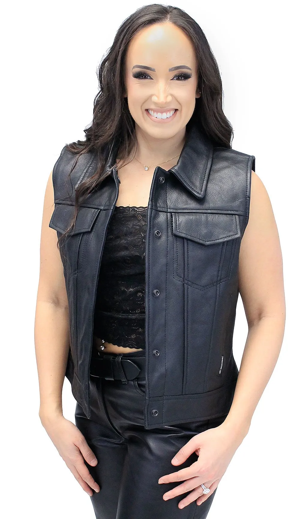 Women's Heavy Leather Club Vest w/Concealed Pockets #VL1015HGK ()