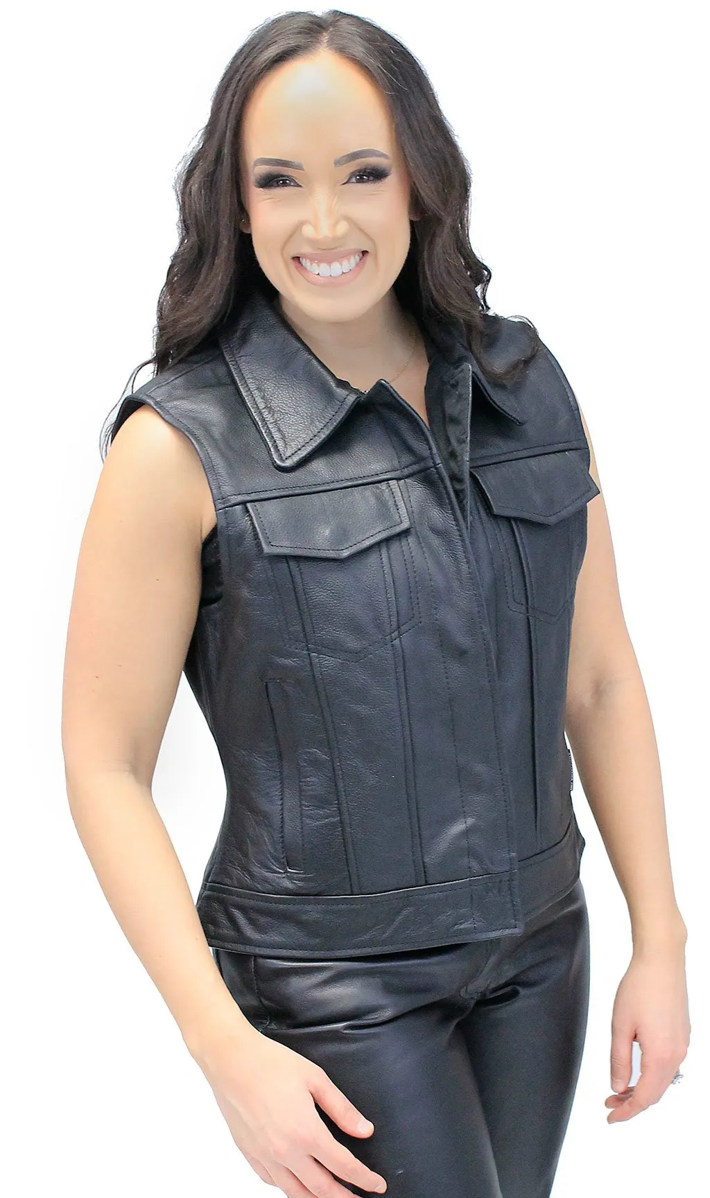 Women's Heavy Leather Club Vest w/Concealed Pockets #VL1015HGK ()