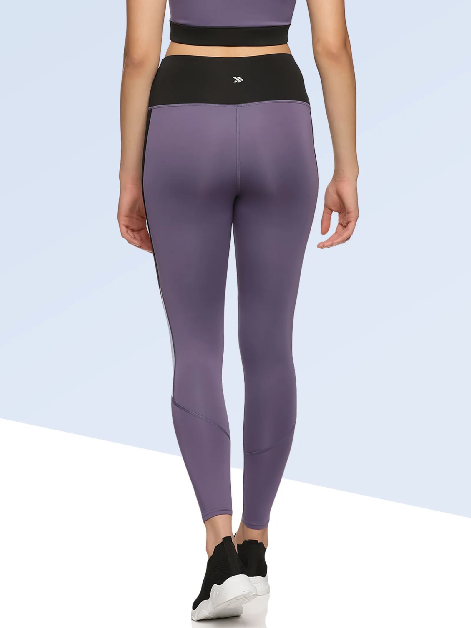 Women's High Waisted Stretchable Leggings With Contrast Side Panel Purple