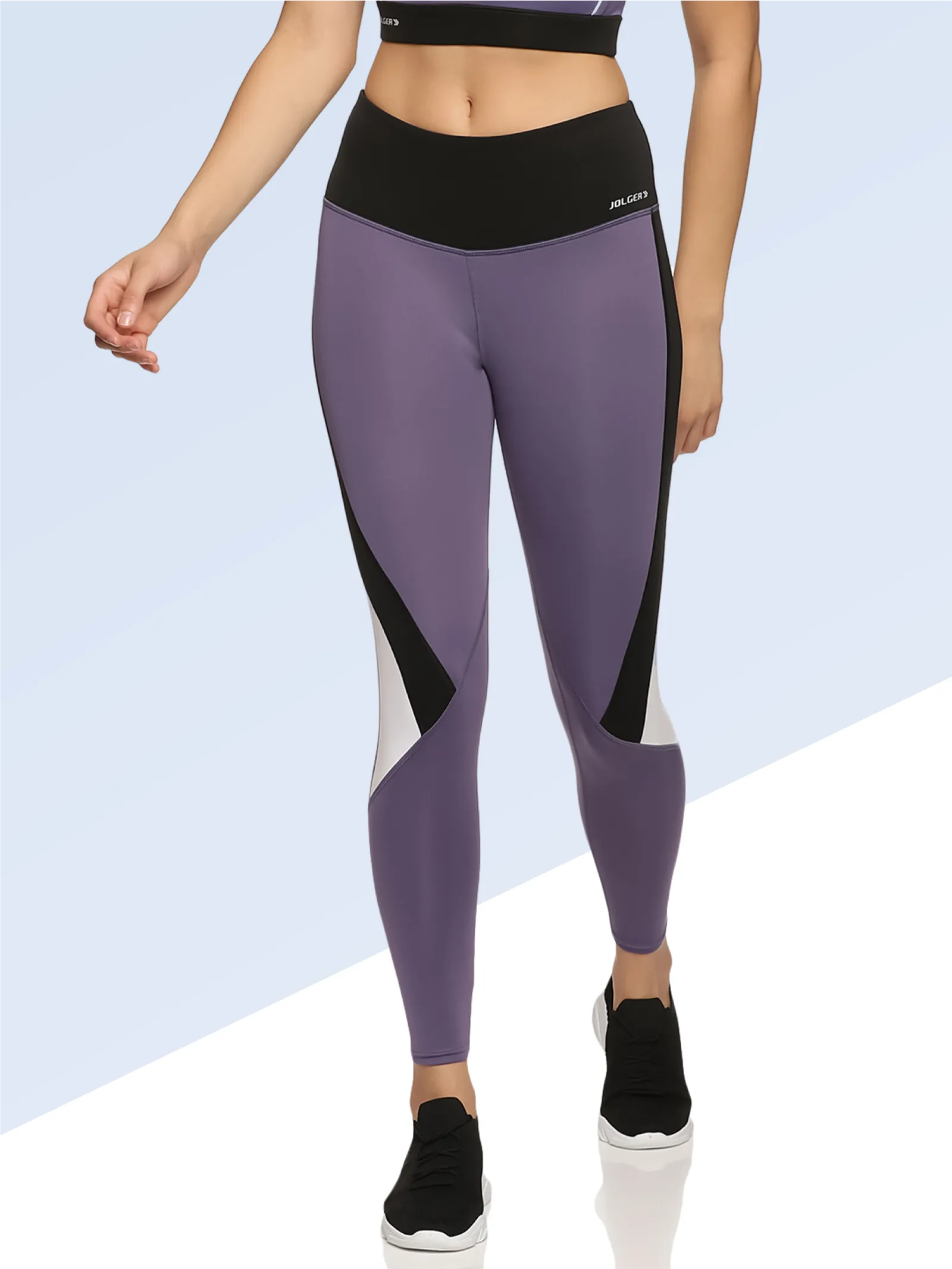 Women's High Waisted Stretchable Leggings With Contrast Side Panel Purple