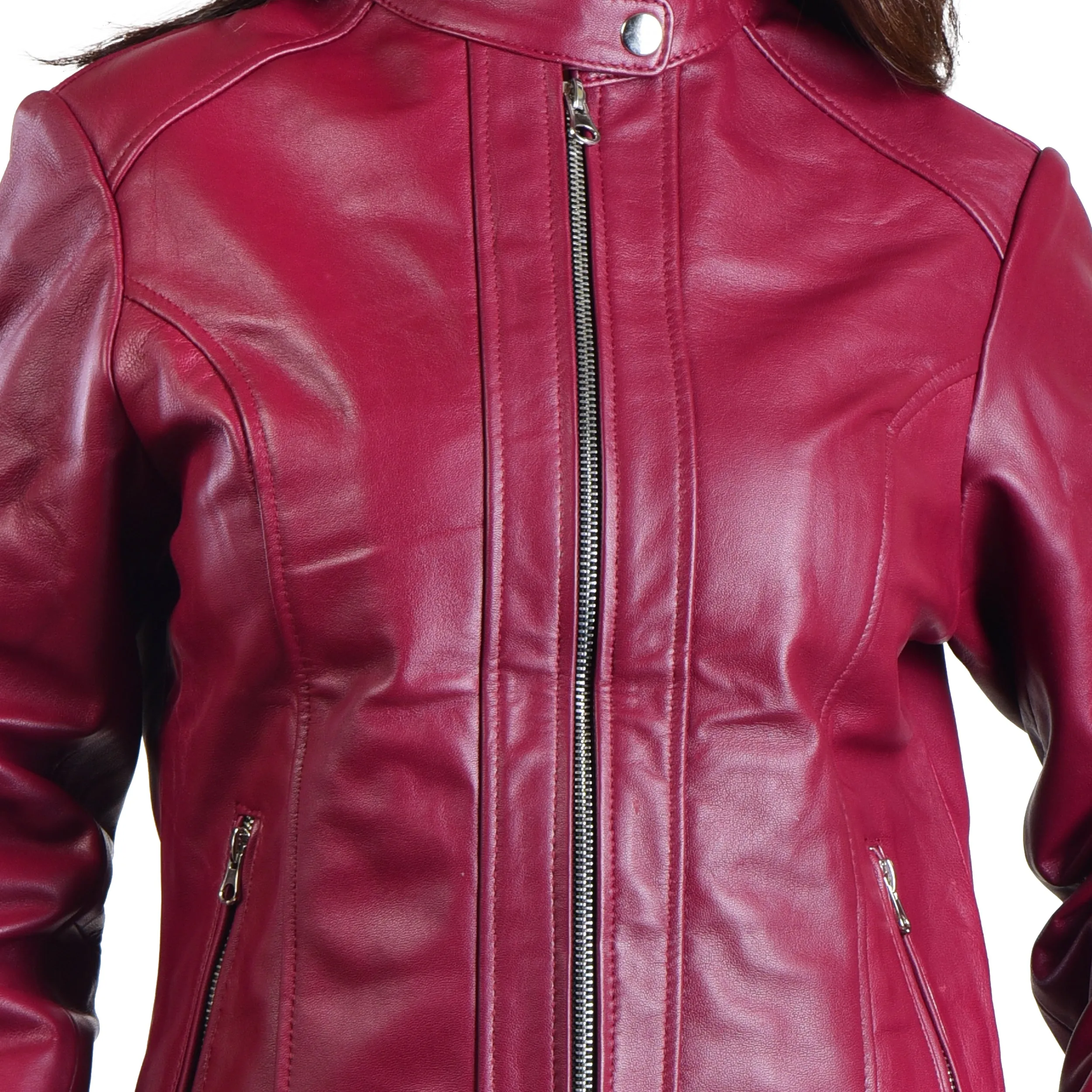 WOMENS LEATHER JACKET 410159(CHERRY)