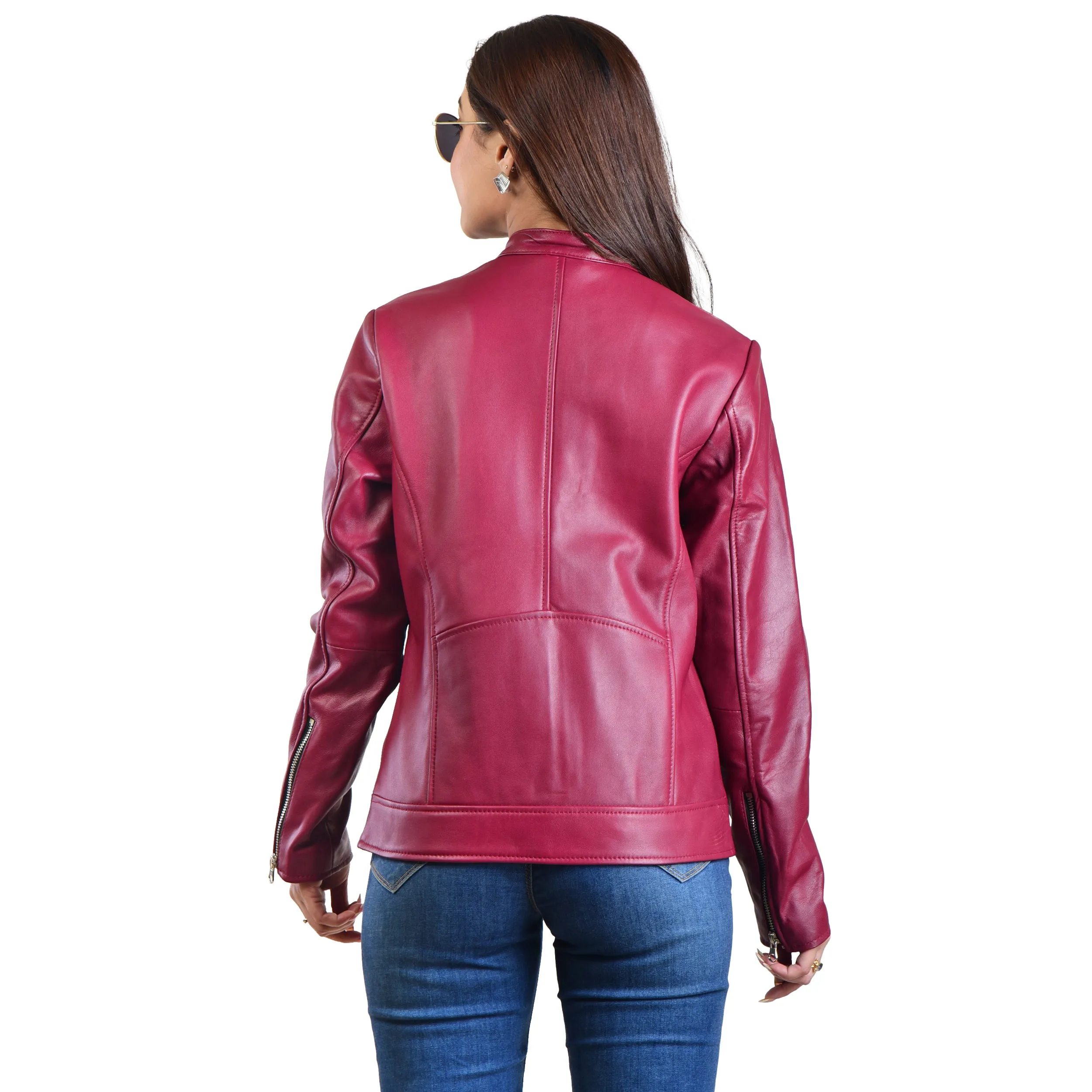 WOMENS LEATHER JACKET 410159(CHERRY)