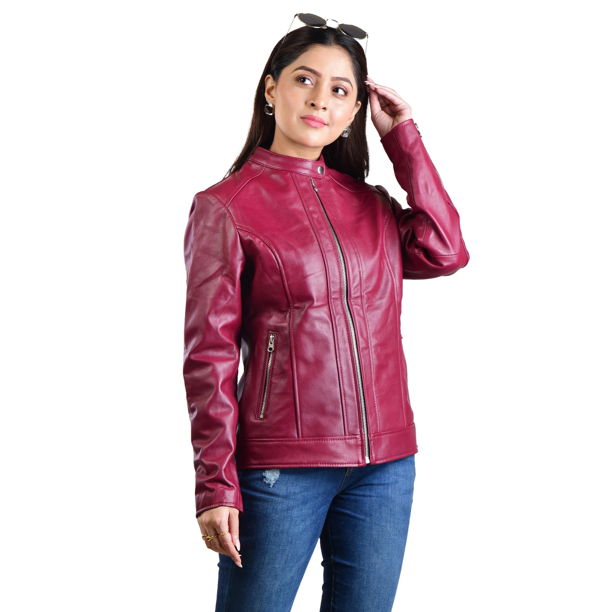 WOMENS LEATHER JACKET 410159(CHERRY)