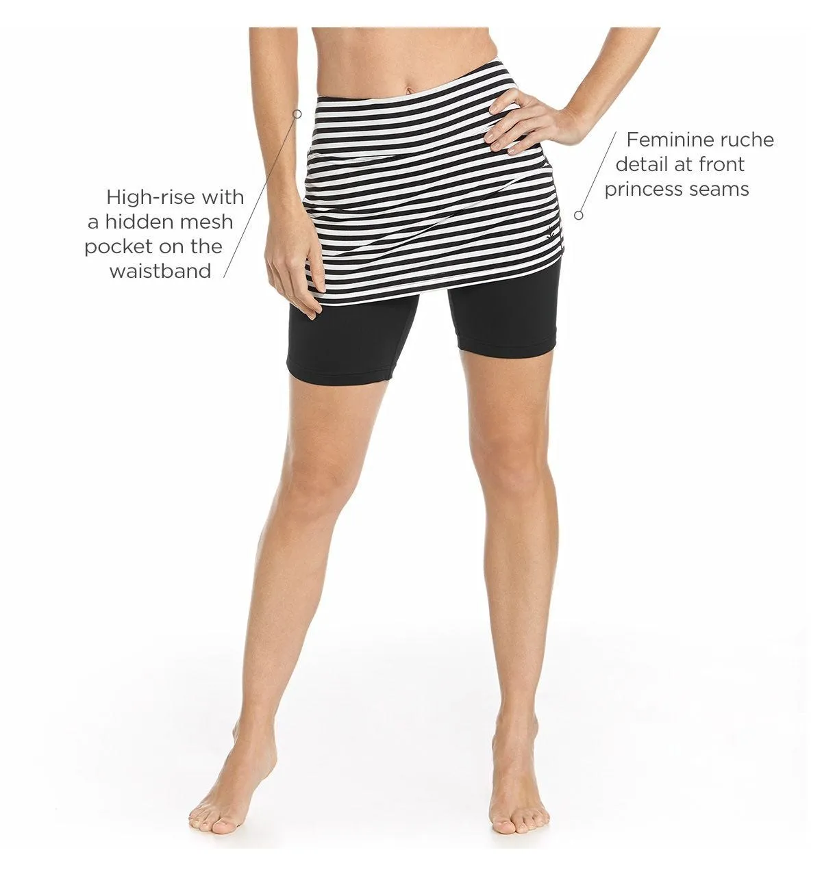 Women's Shorebreak Skirted Swim Shorts  |  White/Black Stripe