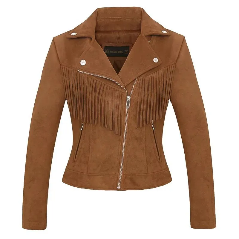 Women's Suede Leather Jacket Coat with Tassels