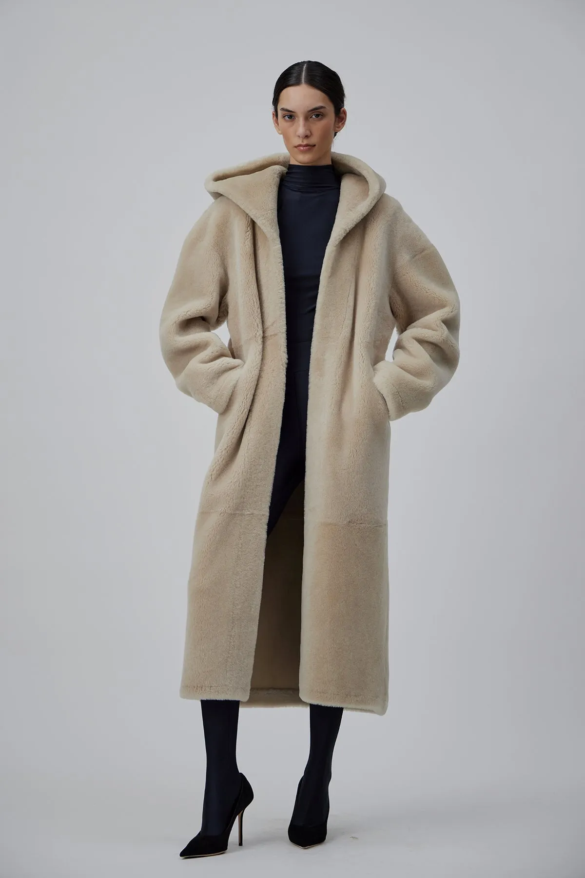 WRAP SHEARLING COAT IN MACCHIATO