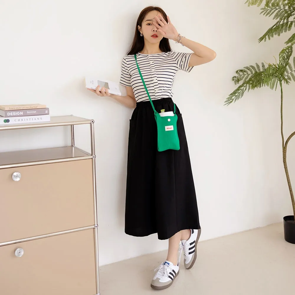 Wrinkle Free Wide Leg Elastic Waist Culottes Long Pants Trousers